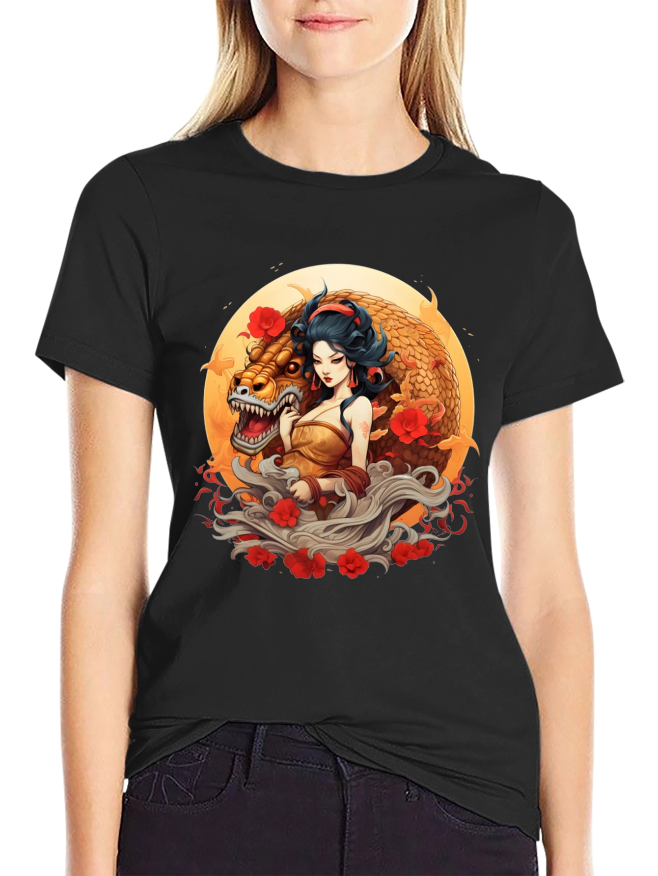 Dragon Goddess Graphic Tee - Unique Art Design