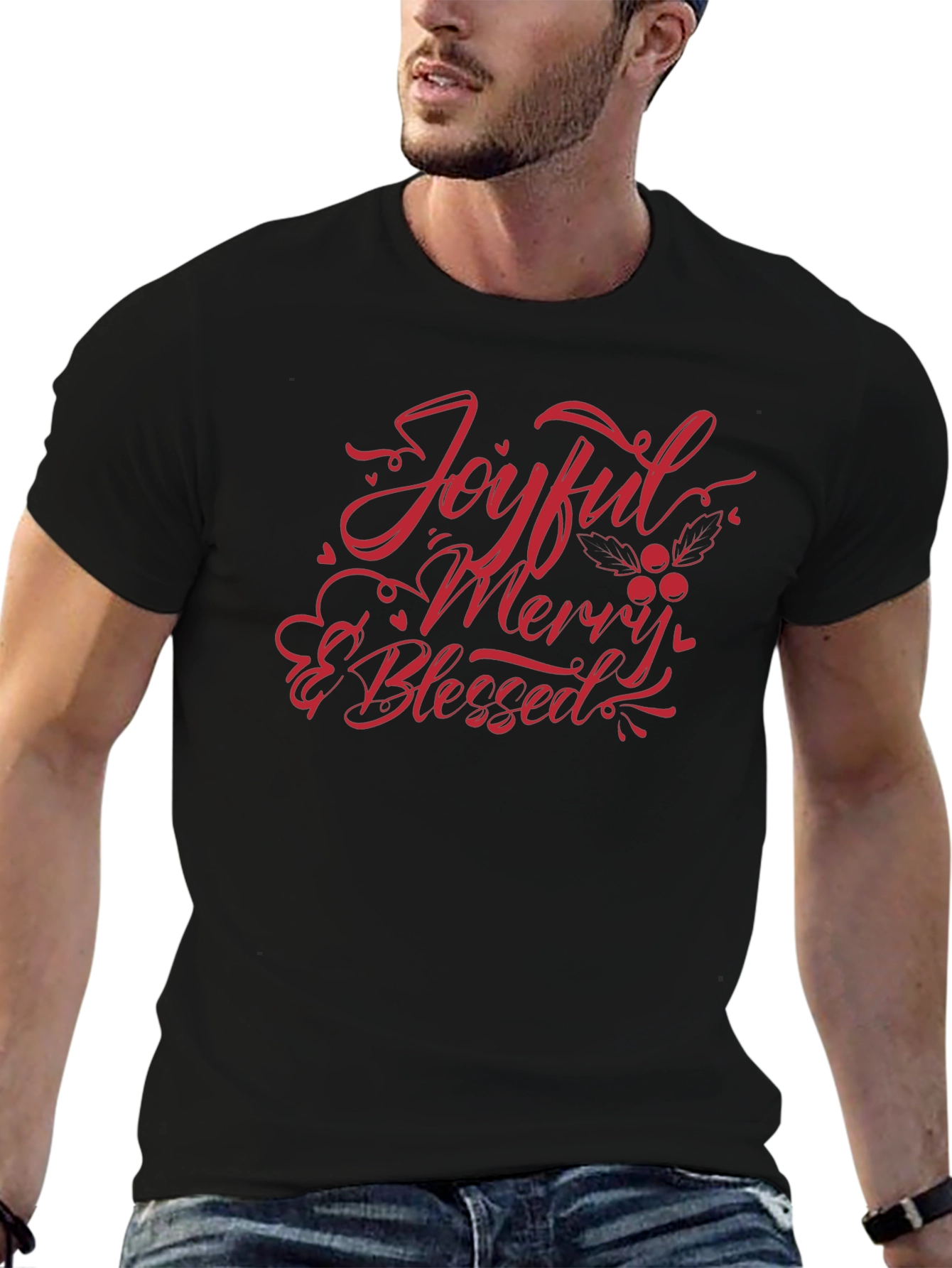 Joyful Merry & Blessed Black T-Shirt