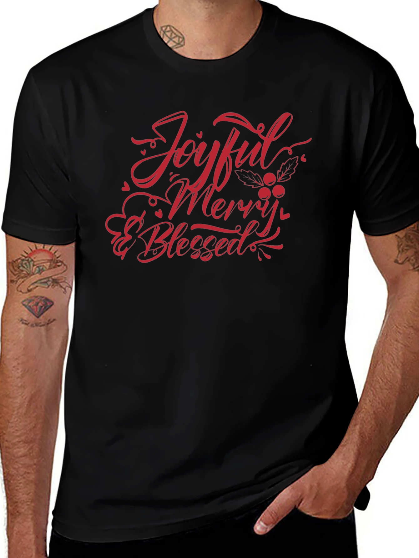 Joyful Merry & Blessed Black T-Shirt