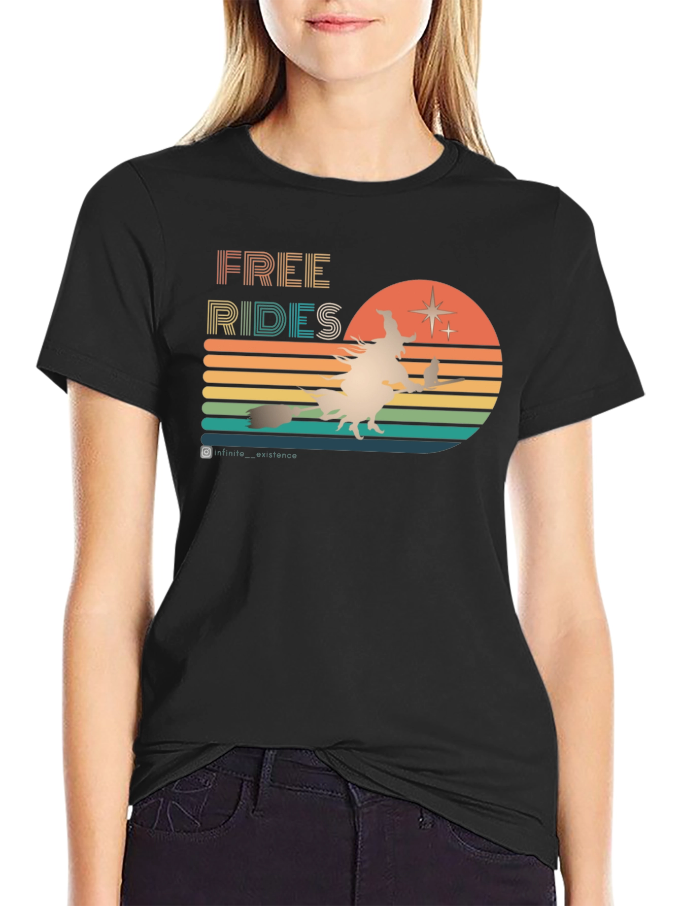 Retro Halloween T-Shirt: Free Rides Witch Design