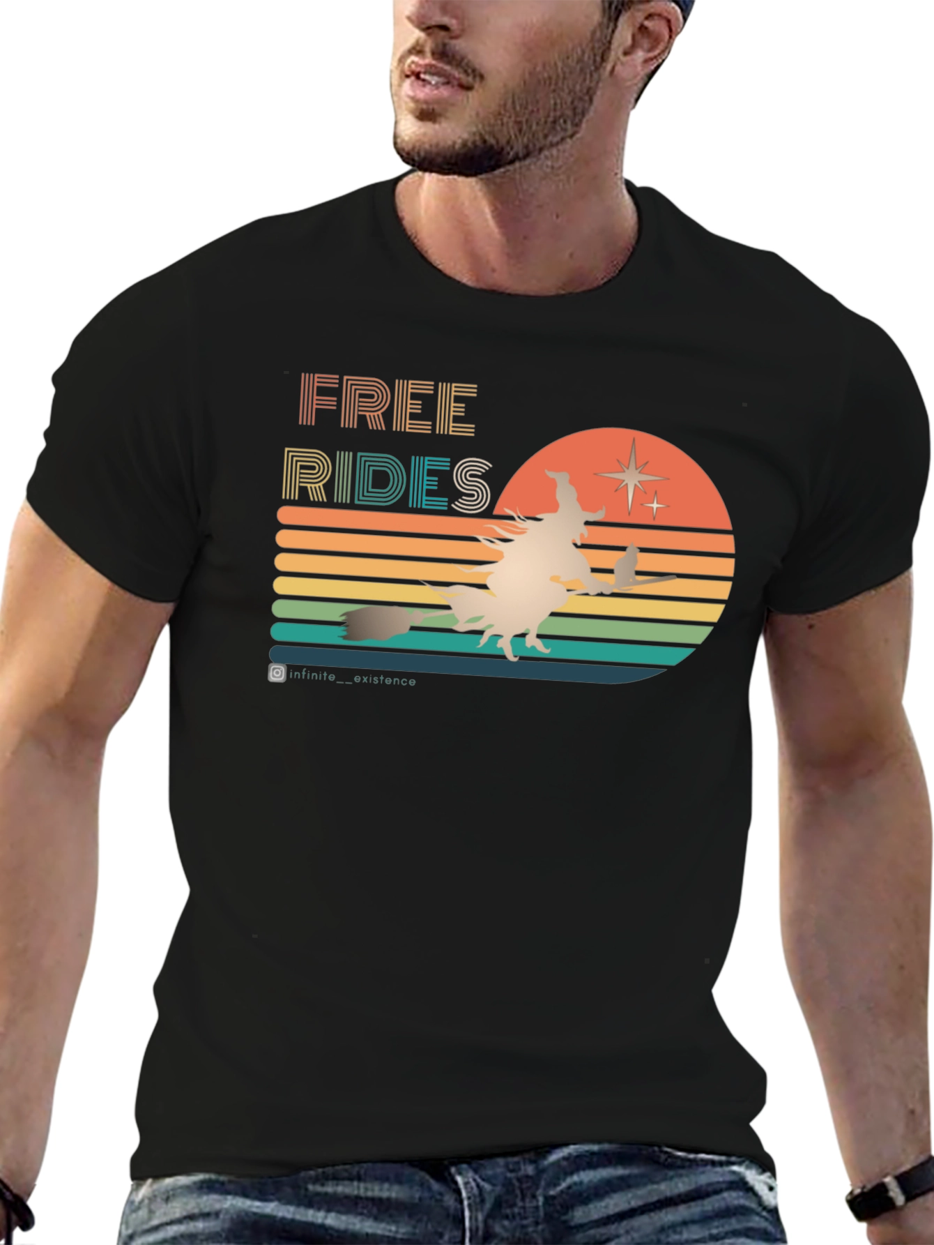Retro Halloween T-Shirt: Free Rides Witch Design