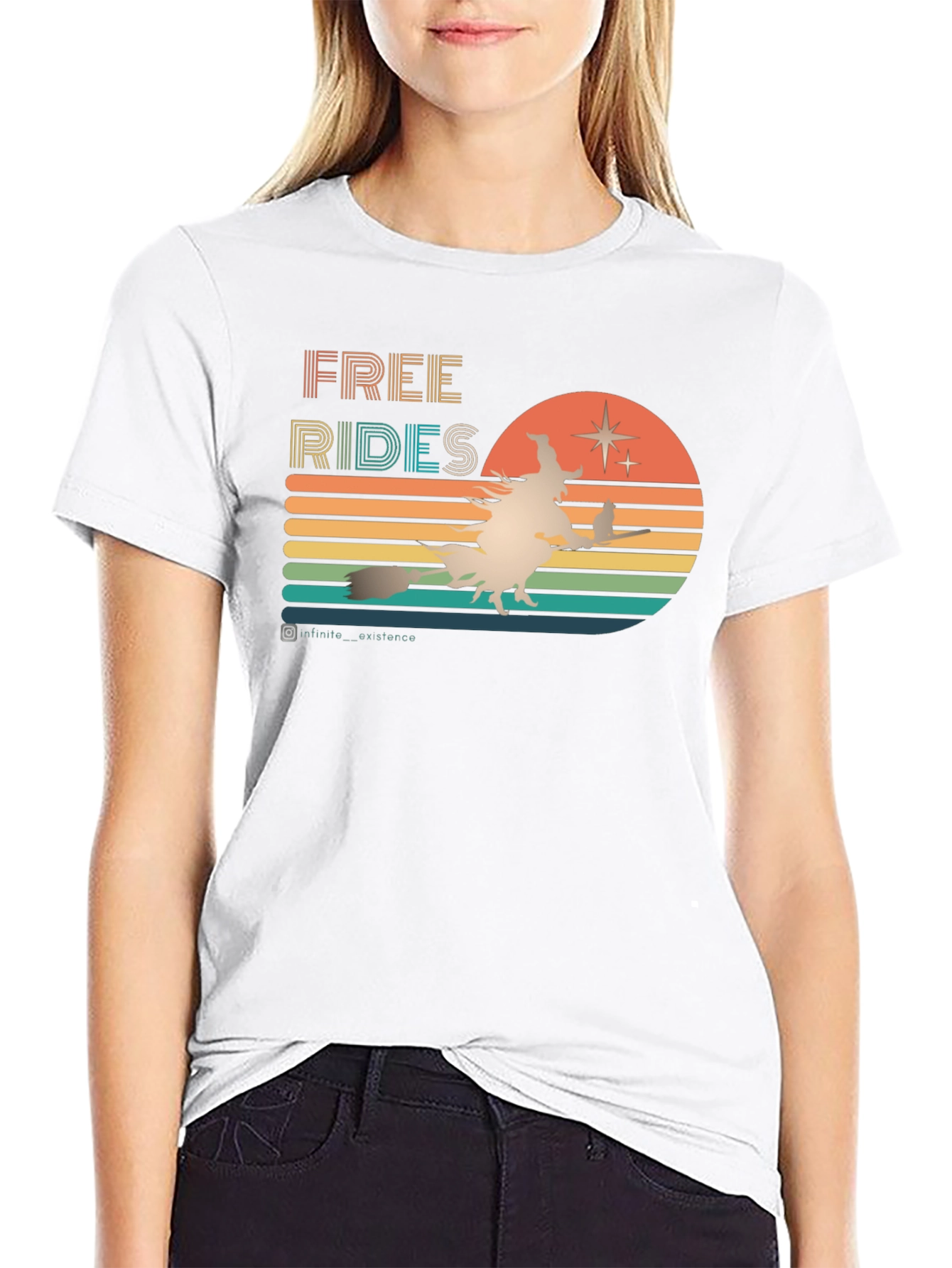 Retro Halloween T-Shirt: Free Rides Witch Design
