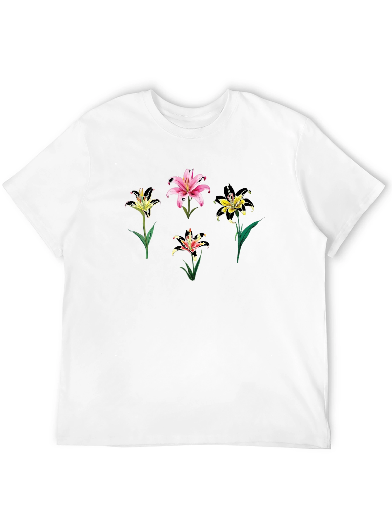 Floral Lily Print Black T-Shirt