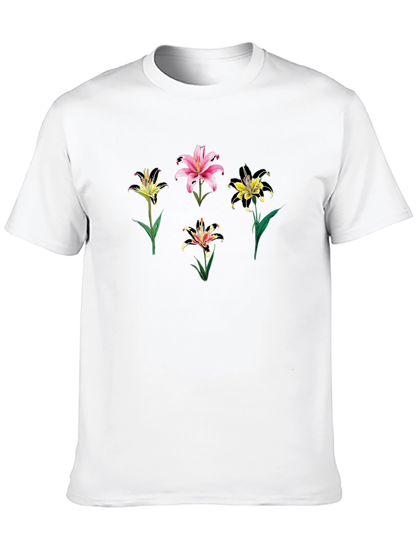 Floral Lily Print Black T-Shirt