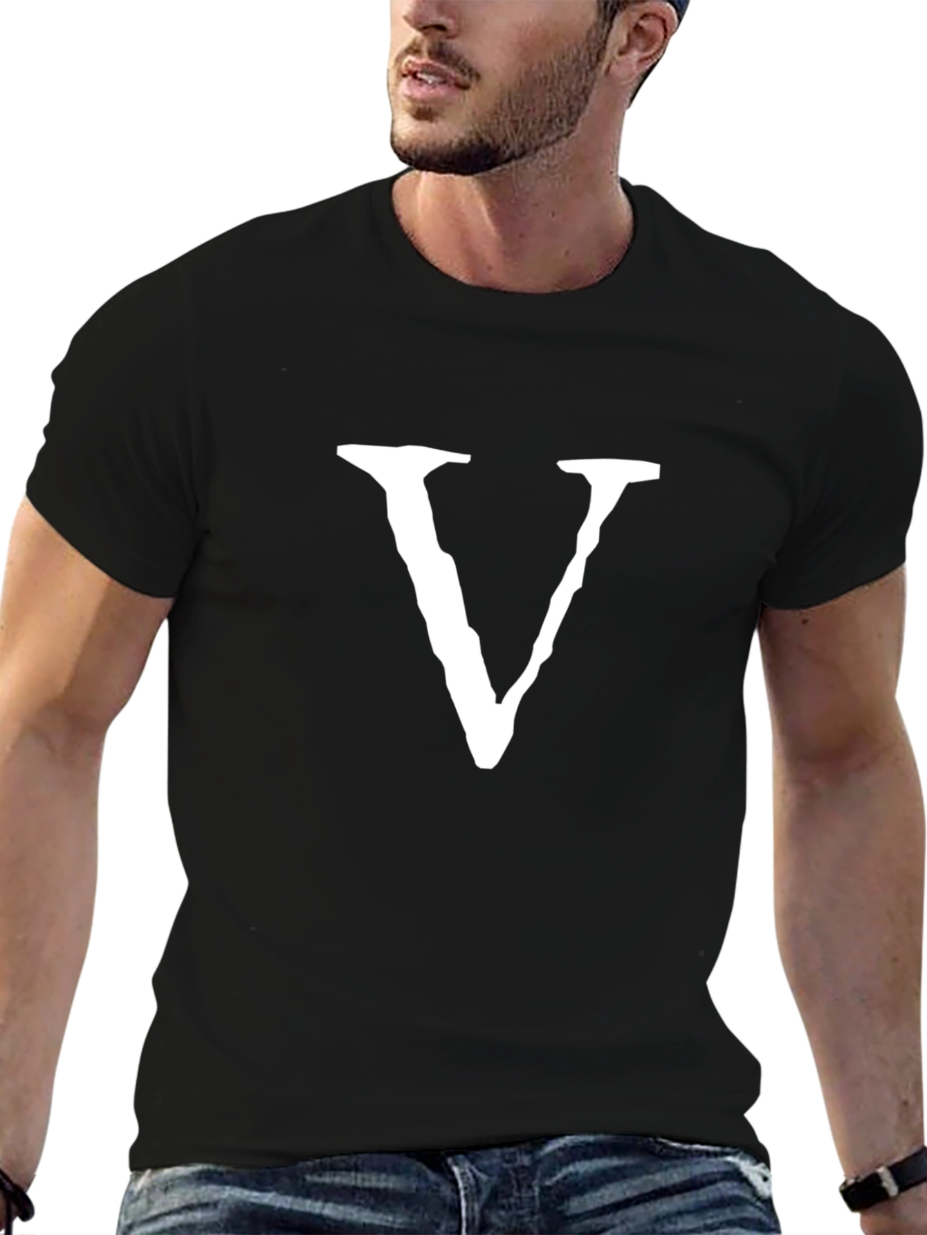 Black Tee with White V Graphic