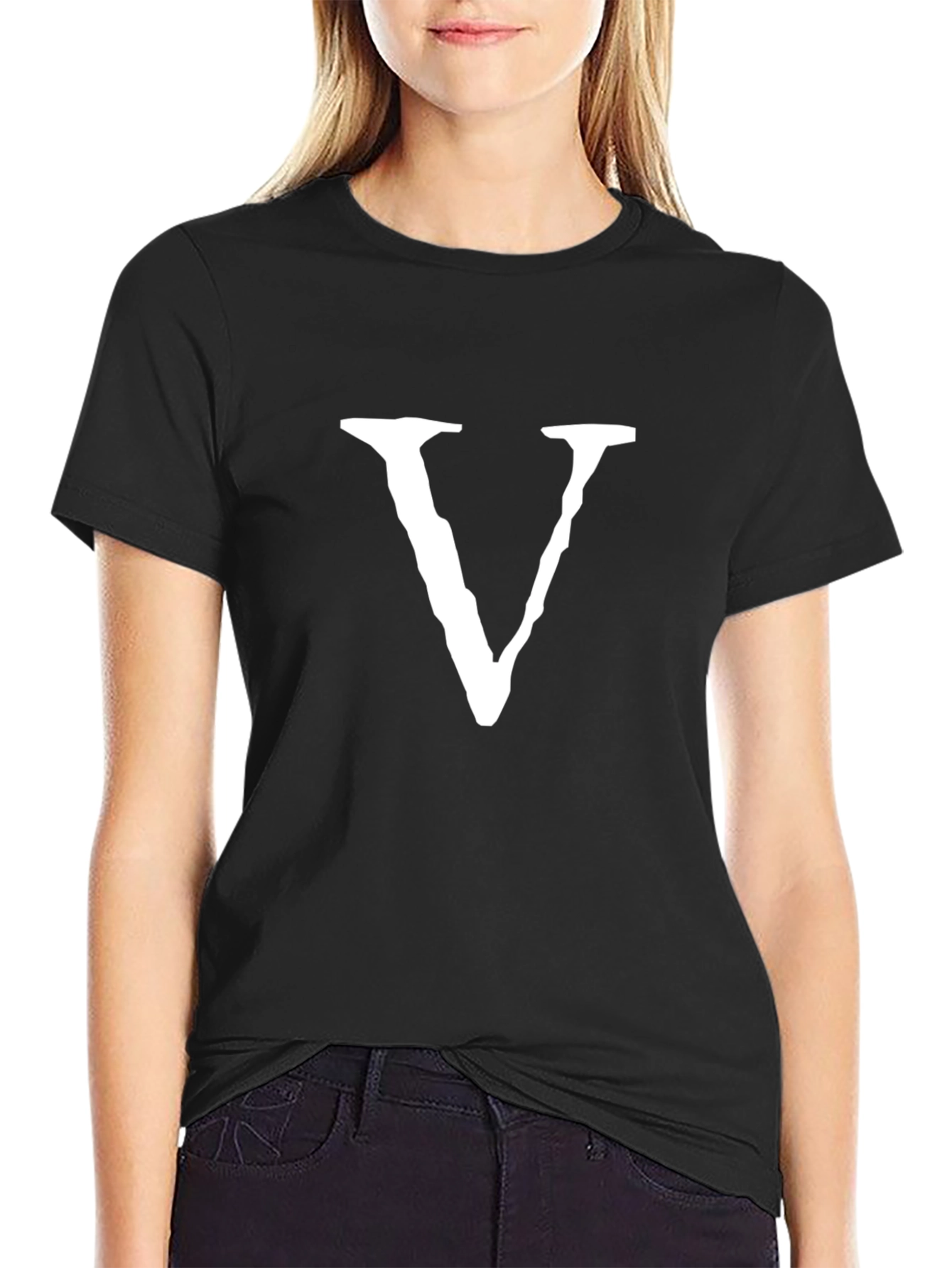 Black Tee with White V Graphic