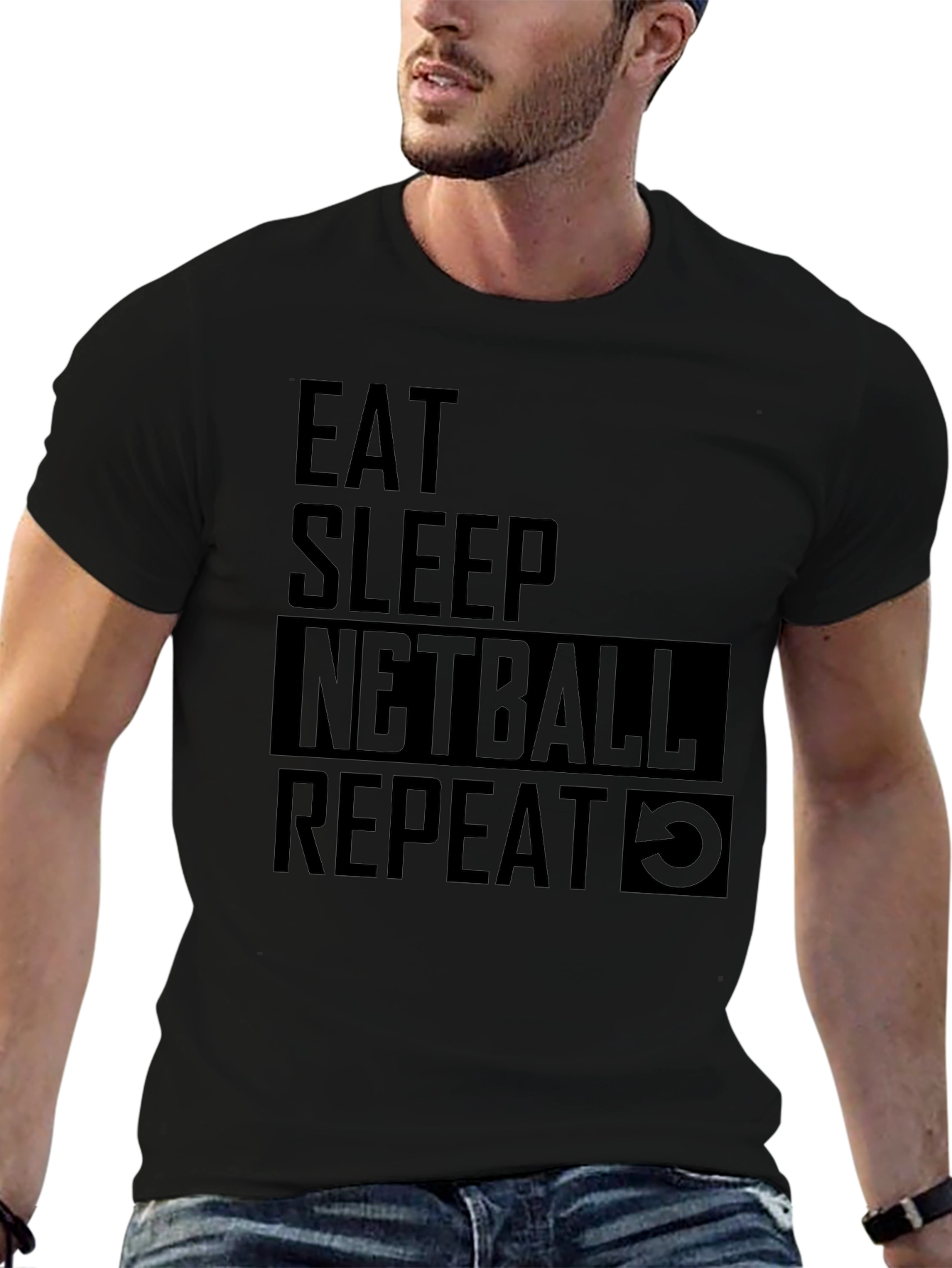 Eat Sleep Netball Repeat Black T-Shirt
