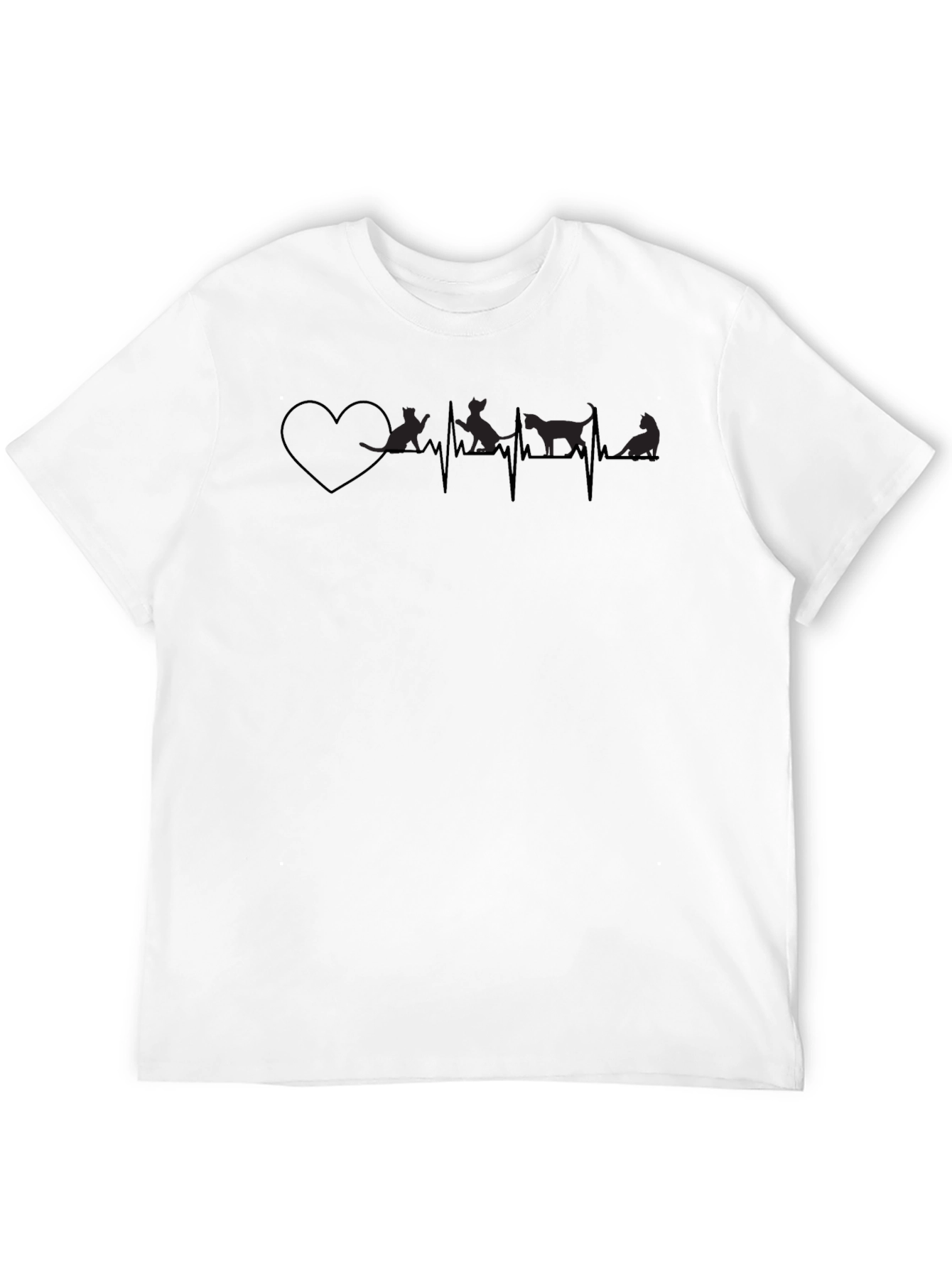 Cat Lover Heartbeat T-Shirt - Unisex Black Tee
