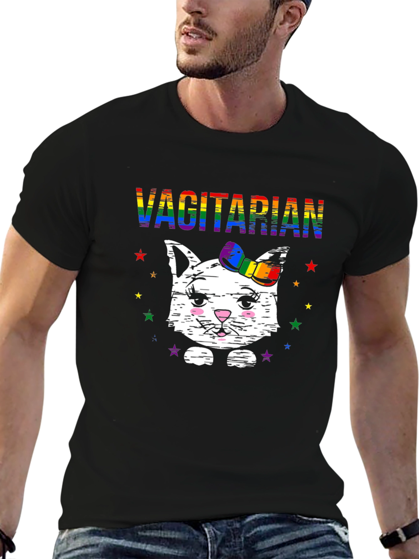 Vagitarian Cat T-Shirt - Rainbow LGBTQ Pride