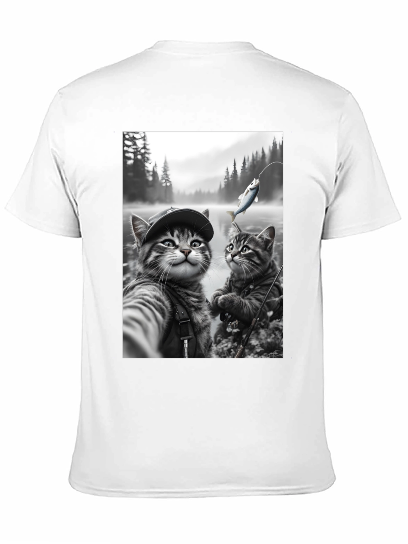 Fishing Cats Graphic Tee - Black Cotton Blend