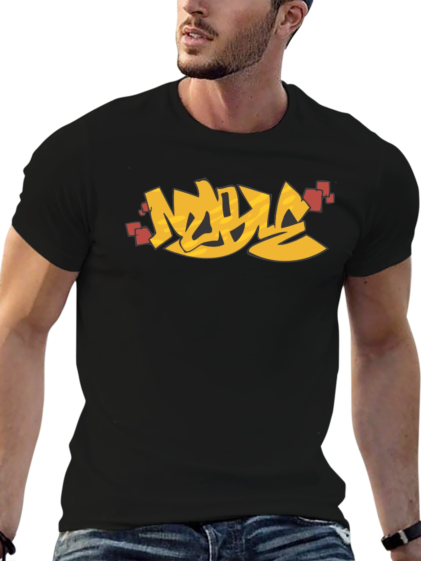 Urban Graffiti Style Graphic Print Black T-Shirt