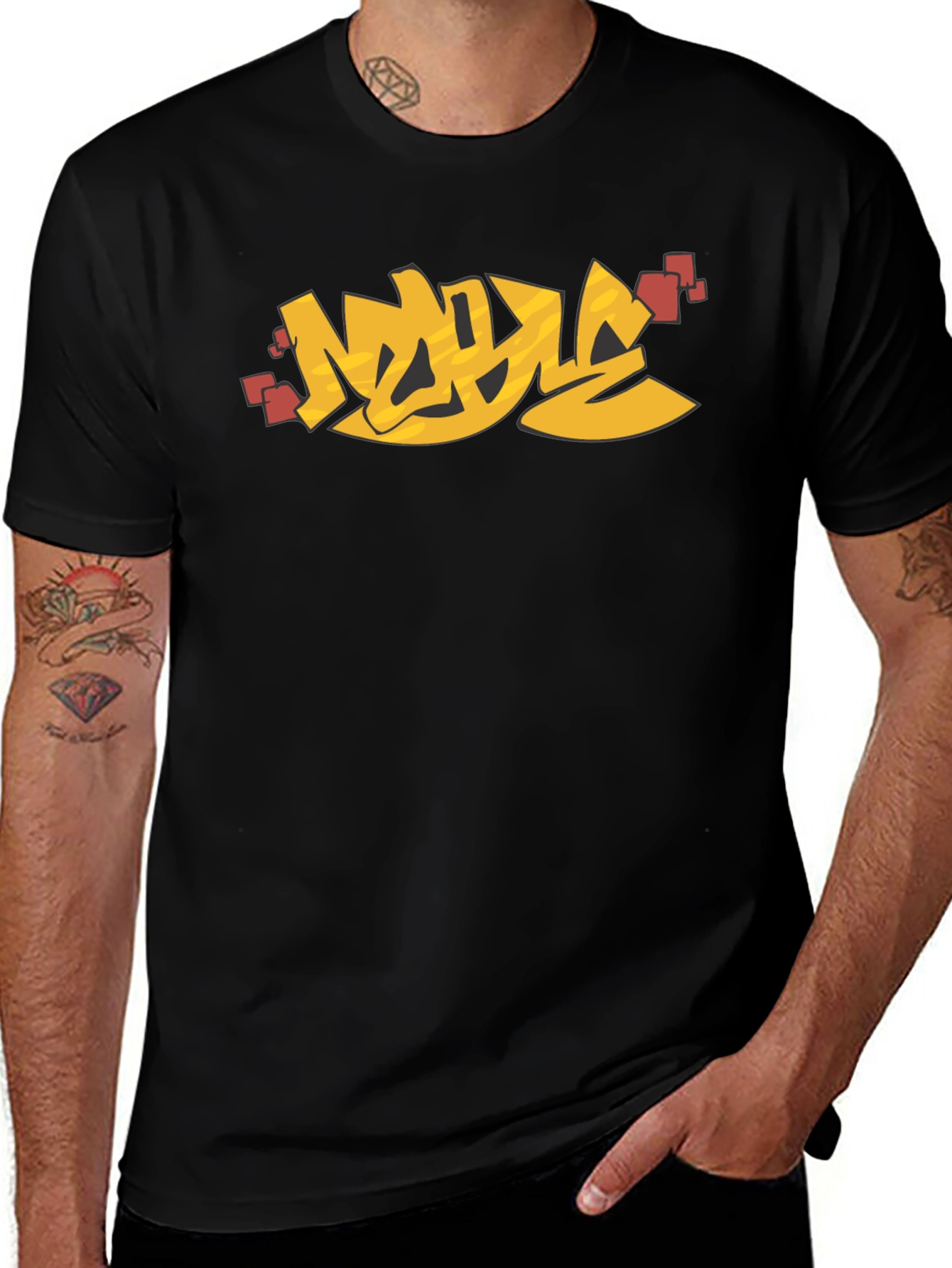 Urban Graffiti Style Graphic Print Black T-Shirt
