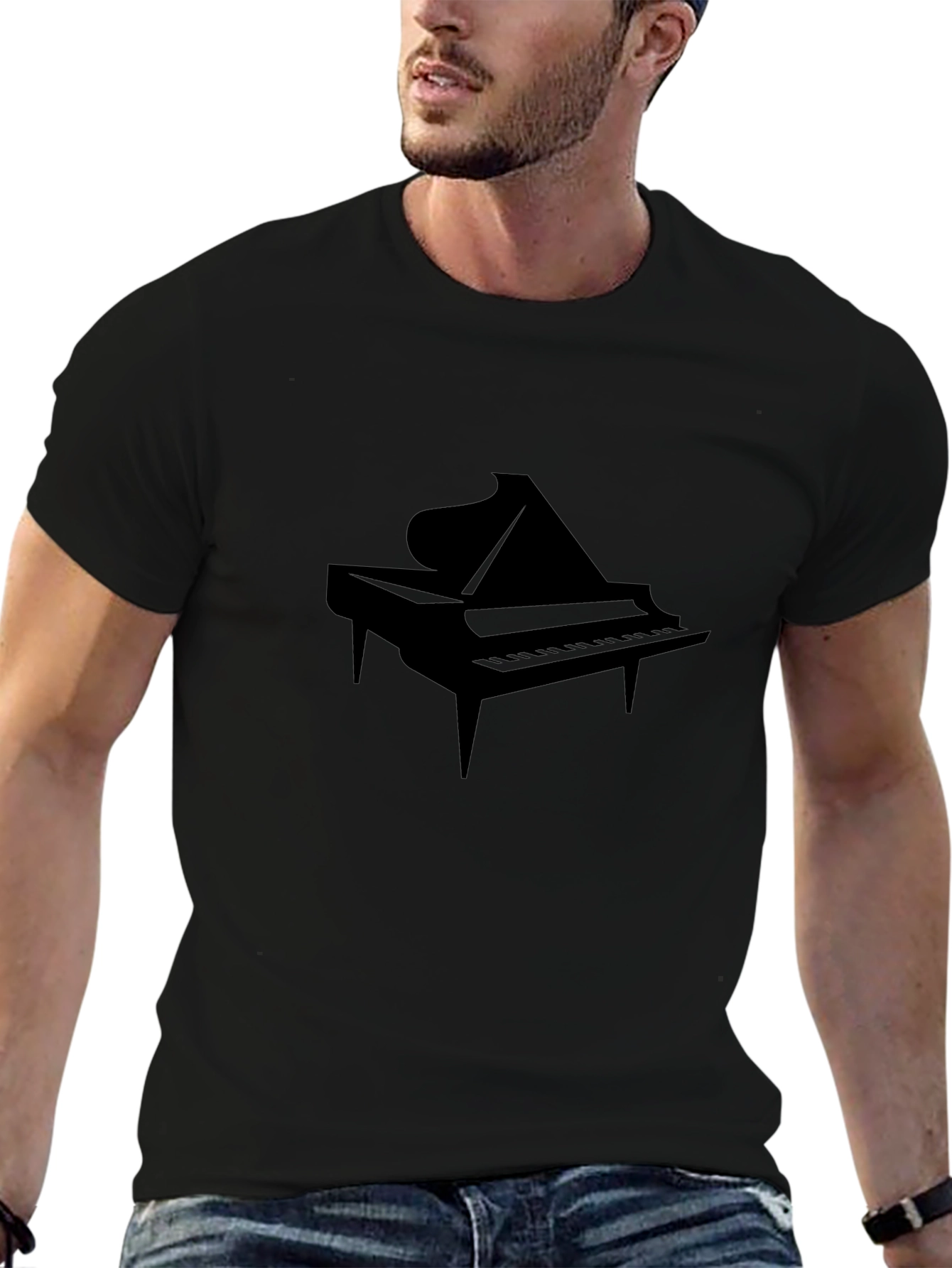Piano Graphic Tee - Black Cotton Casual T-Shirt