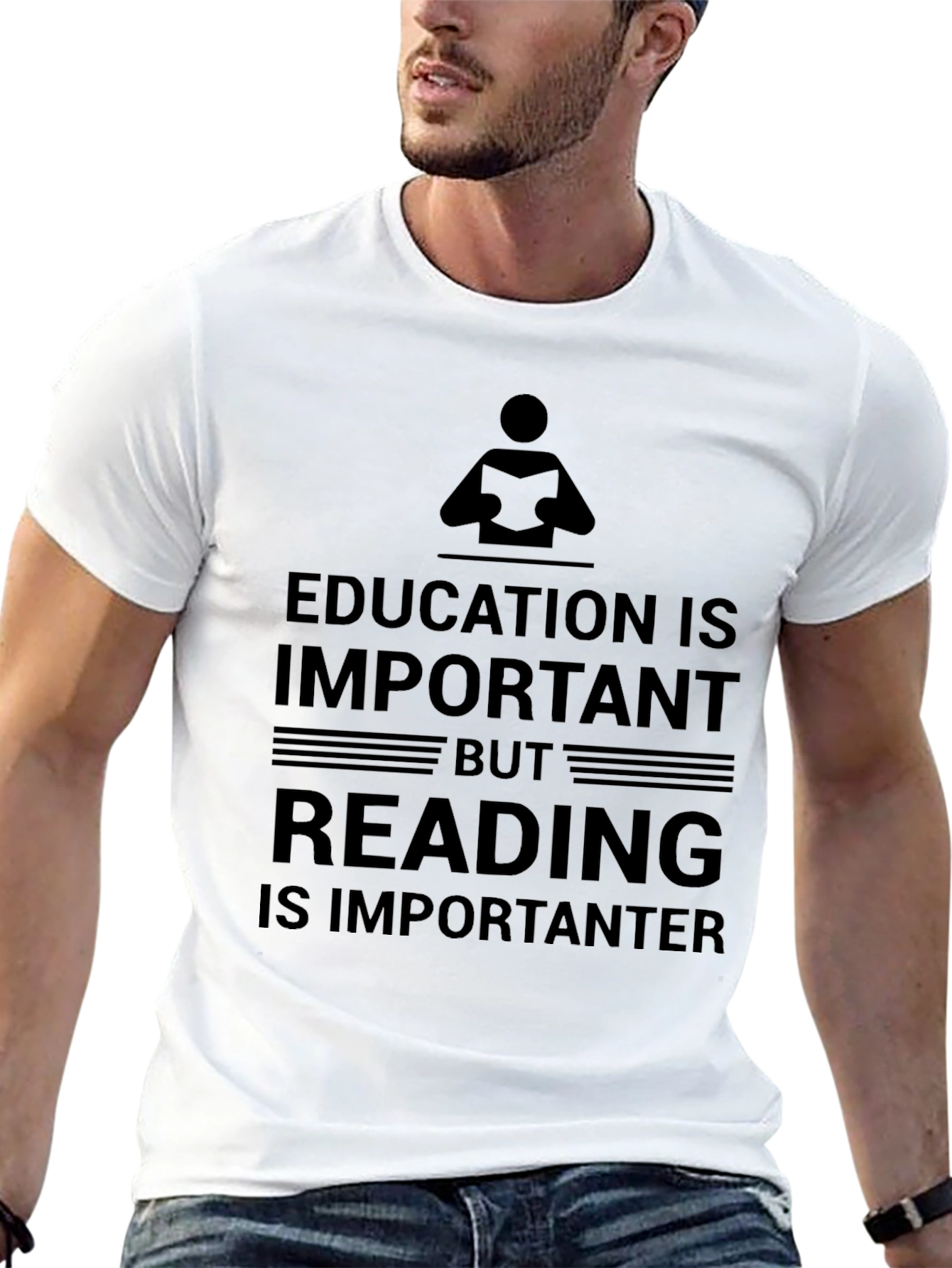 Education vs Reading Humor Black T-Shirt