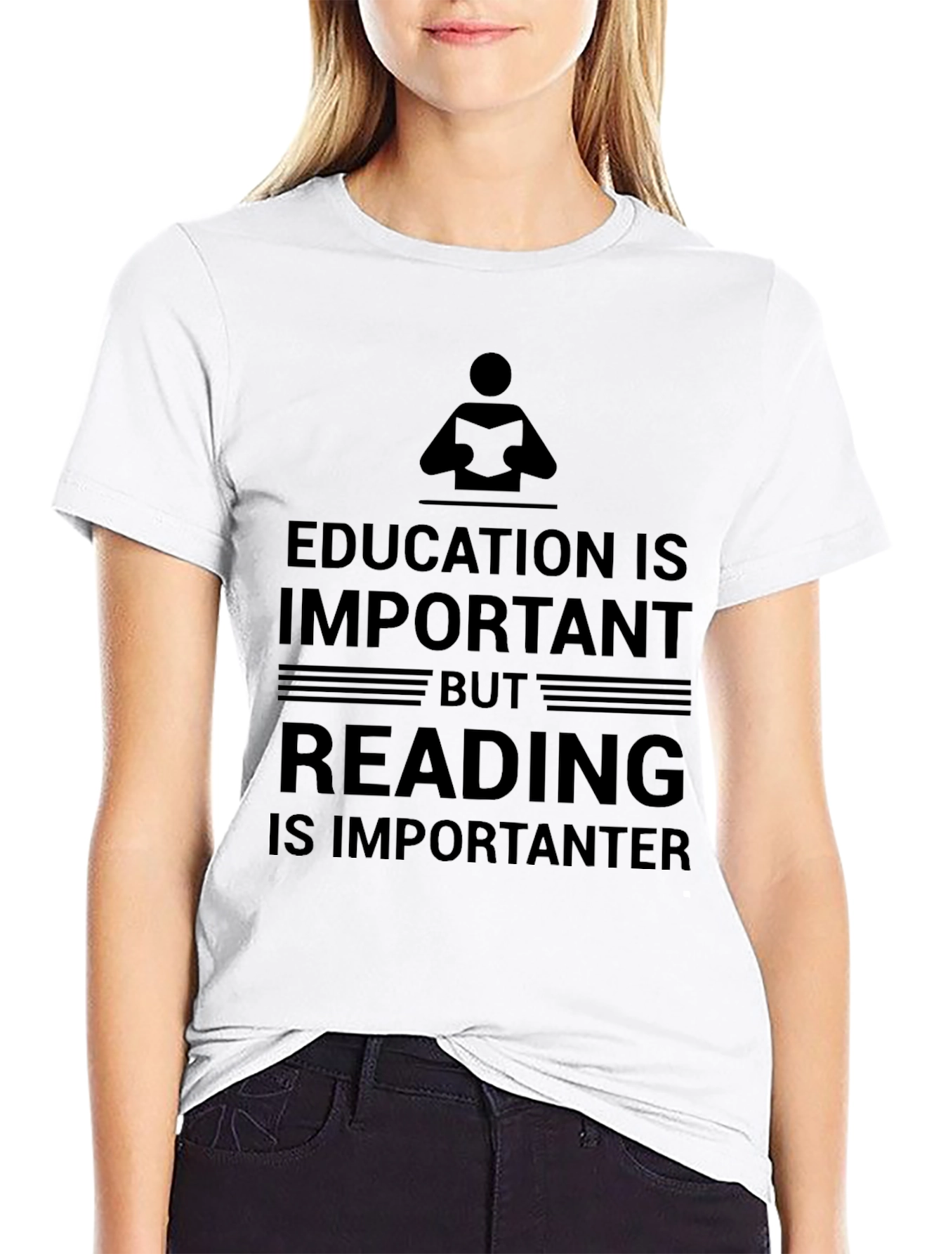 Education vs Reading Humor Black T-Shirt