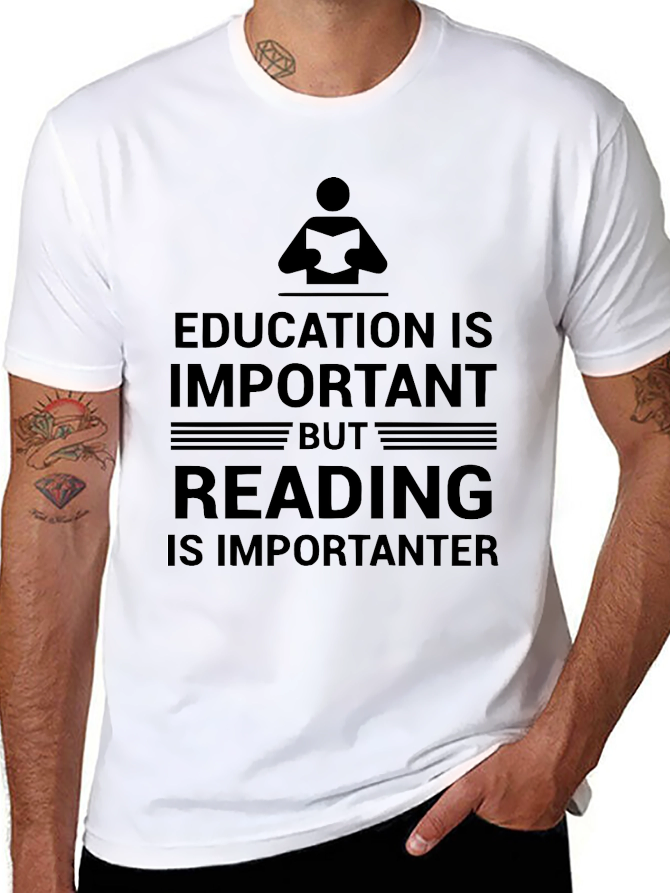 Education vs Reading Humor Black T-Shirt