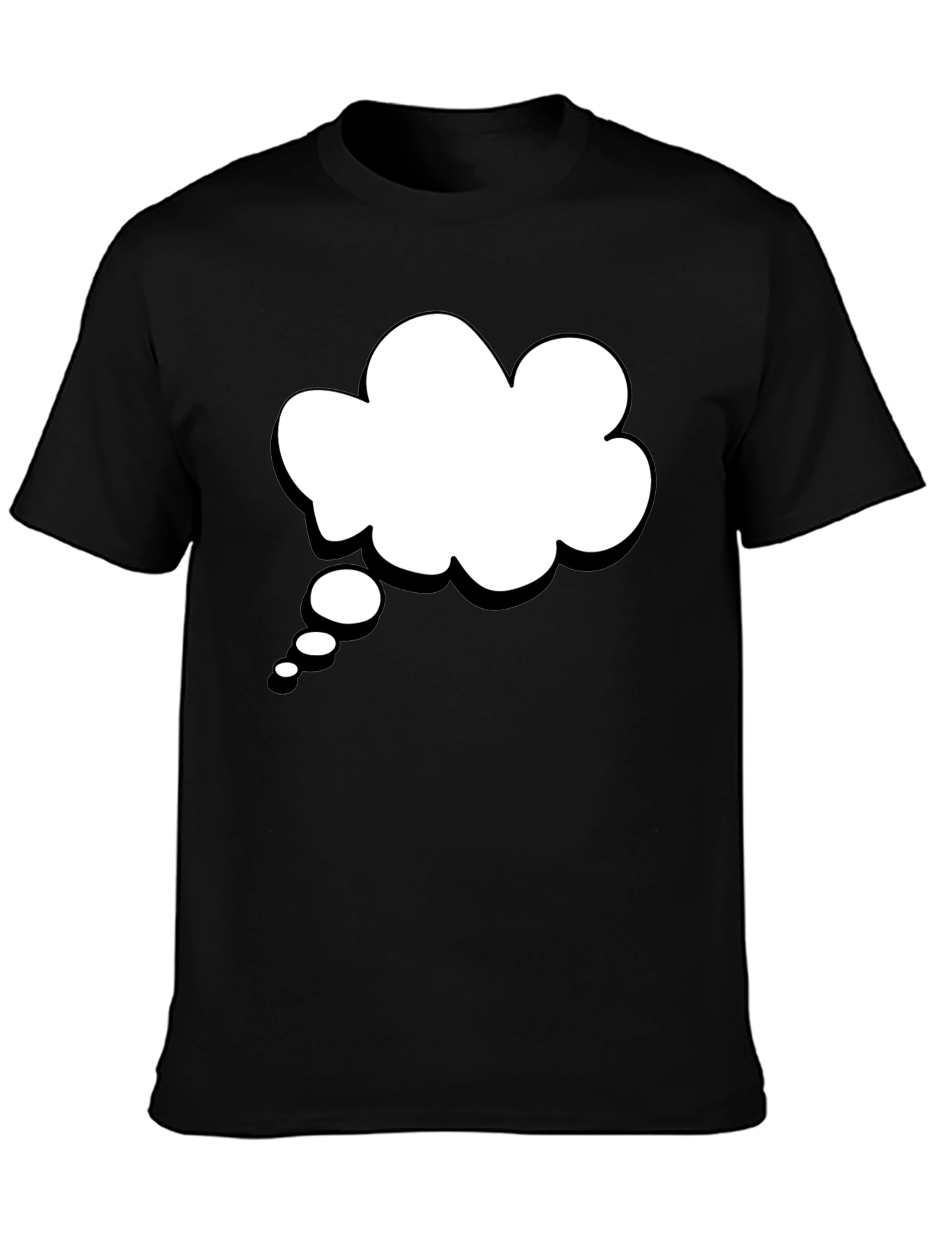 Black T-Shirt with White Thought Bubble Graphic
