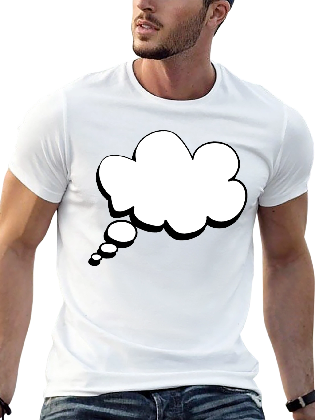 Black T-Shirt with White Thought Bubble Graphic