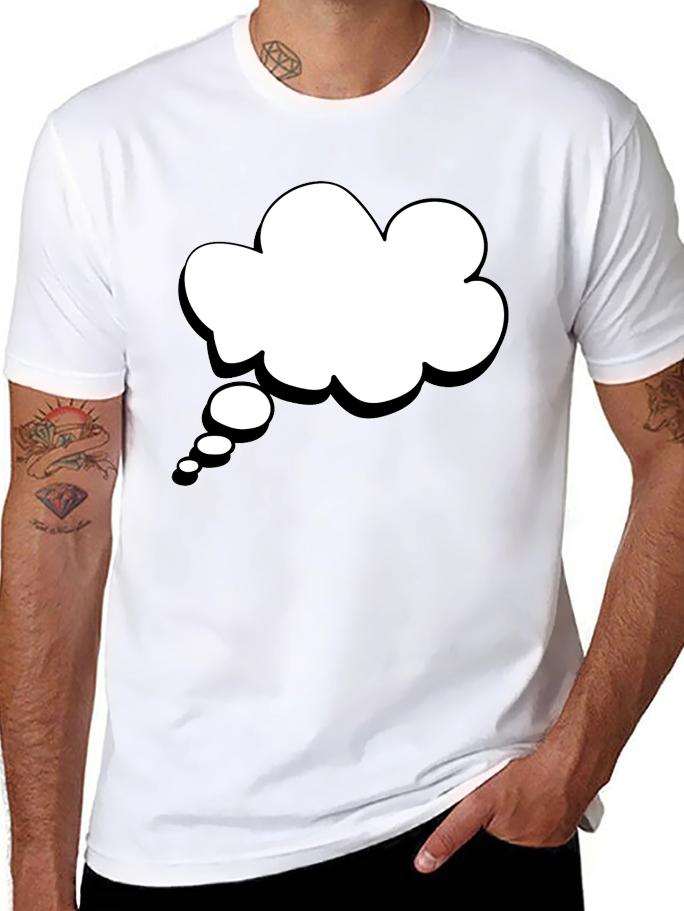 Black T-Shirt with White Thought Bubble Graphic