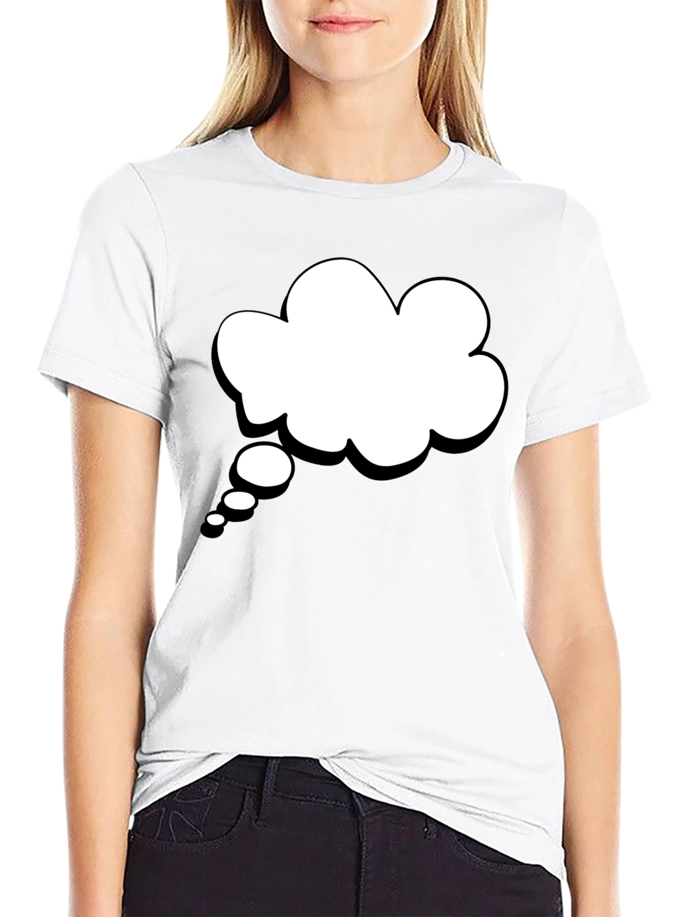 Black T-Shirt with White Thought Bubble Graphic