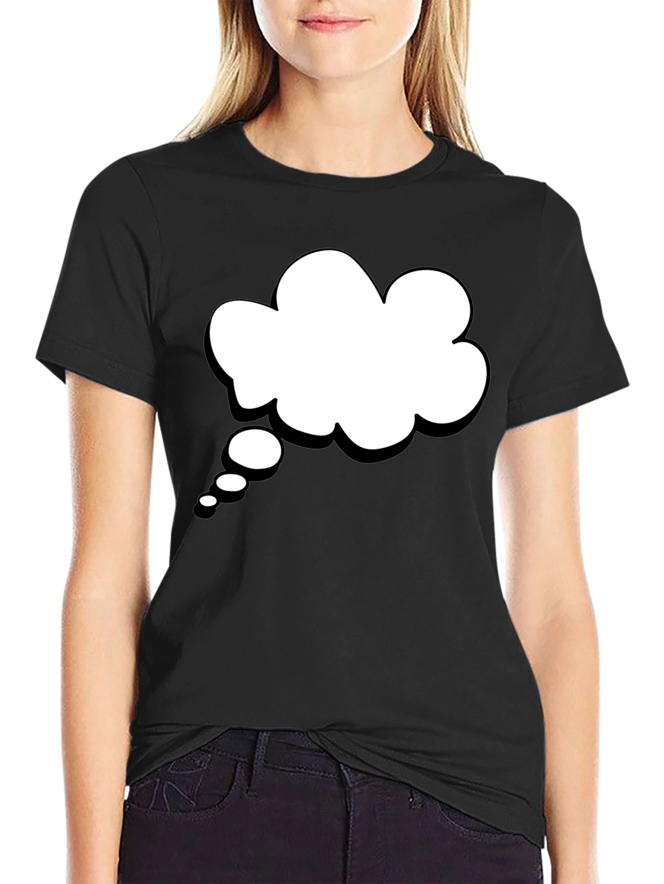 Black T-Shirt with White Thought Bubble Graphic