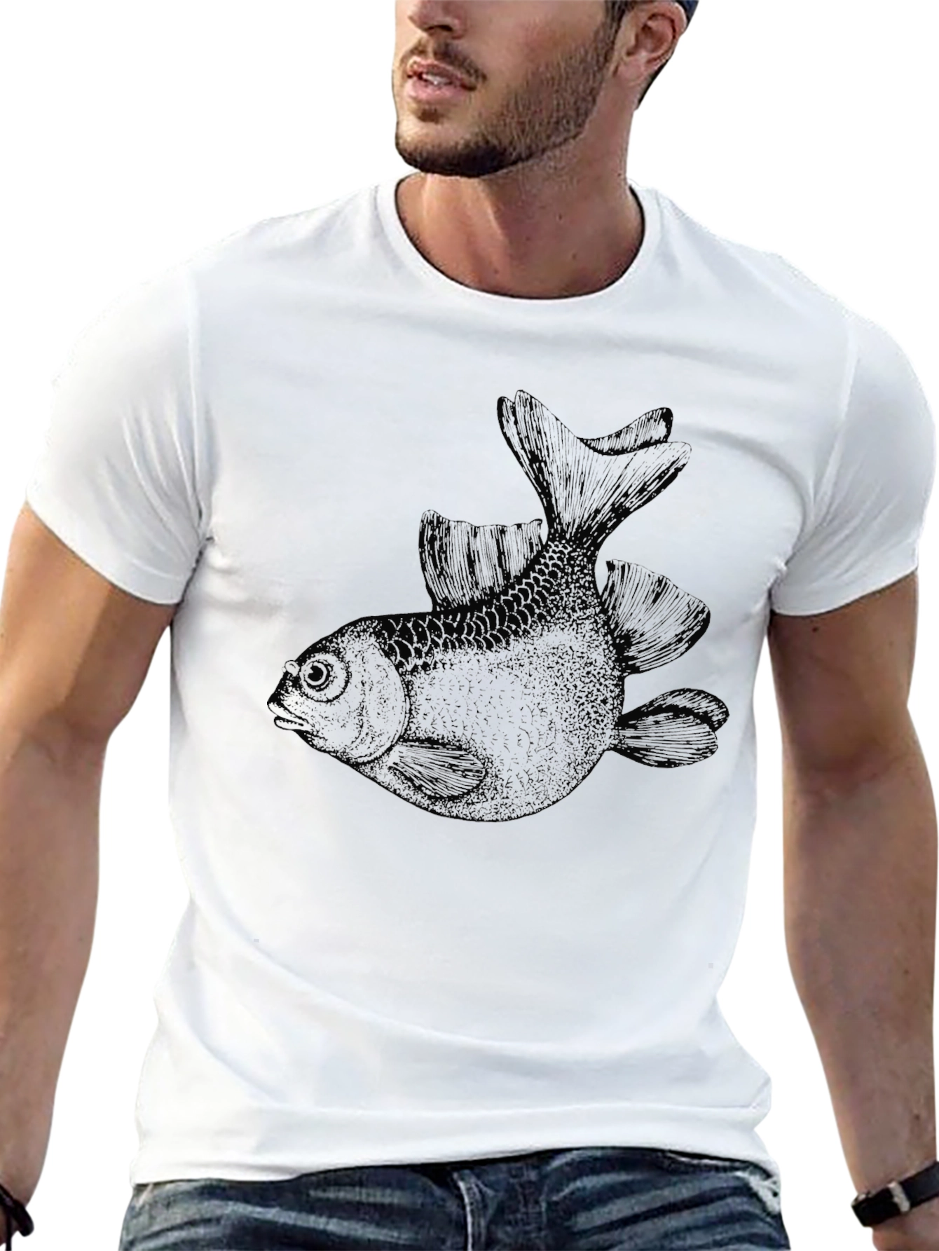 Mens Black Graphic Fish T-Shirt