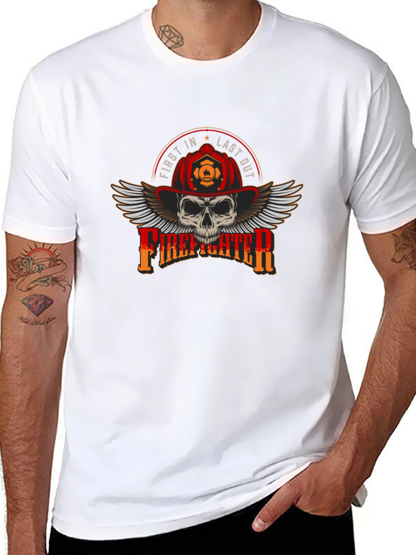 Firefighter Skull Graphic Tee - First In Last Out