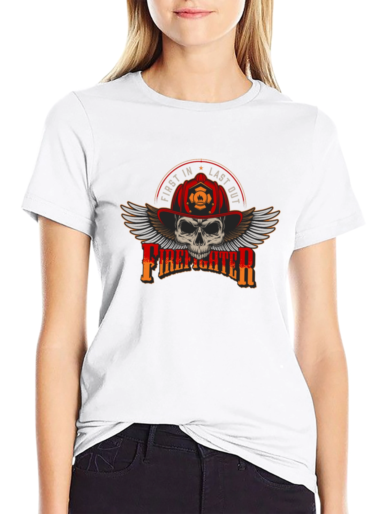 Firefighter Skull Graphic Tee - First In Last Out