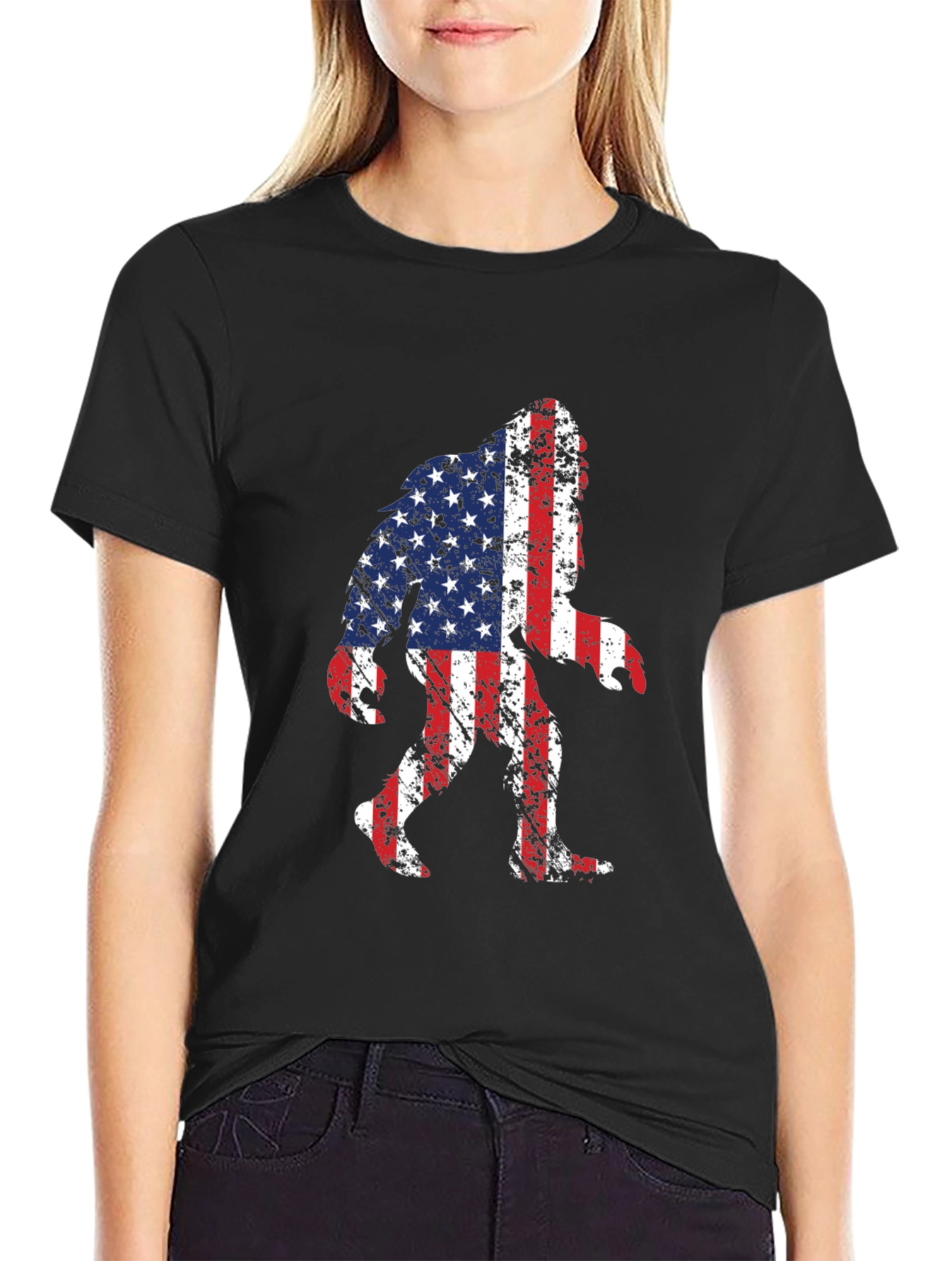 American Flag Bigfoot T-Shirt - Patriotic Sasquatch Tee