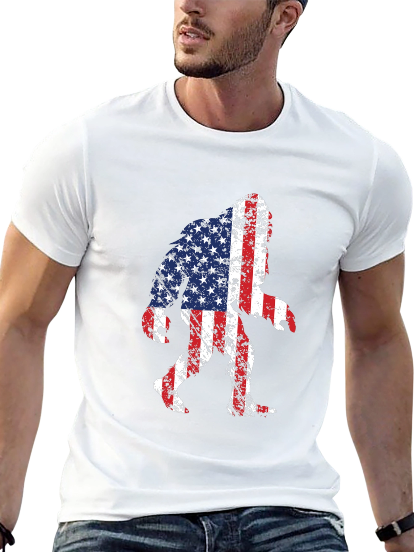 American Flag Bigfoot T-Shirt - Patriotic Sasquatch Tee