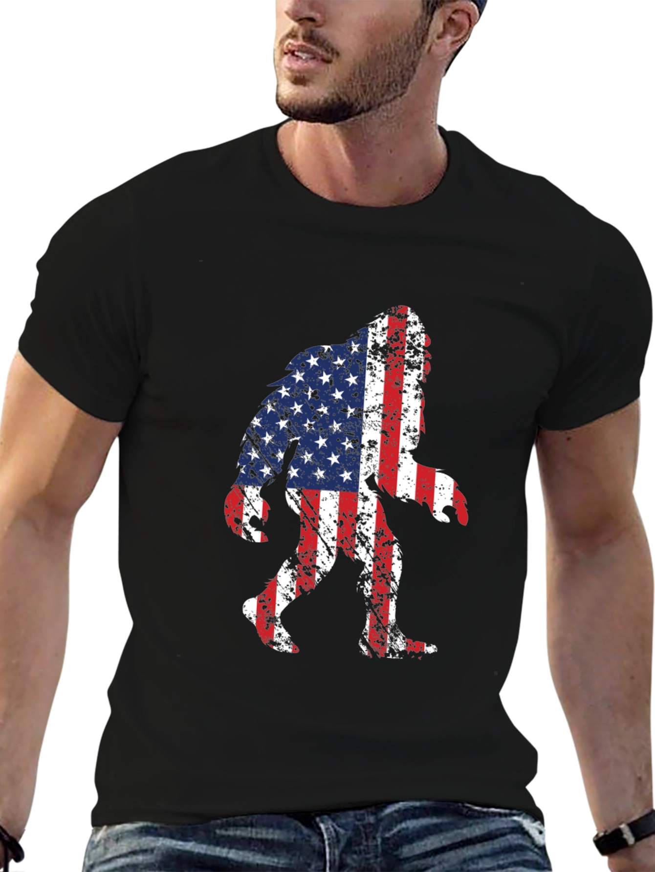 American Flag Bigfoot T-Shirt - Patriotic Sasquatch Tee