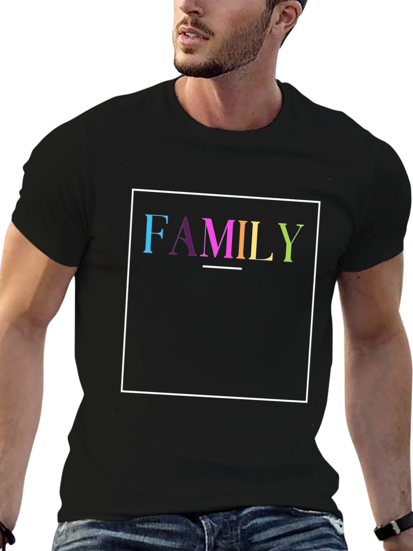 Family Graphic Tee - Black Cotton Blend Shirt