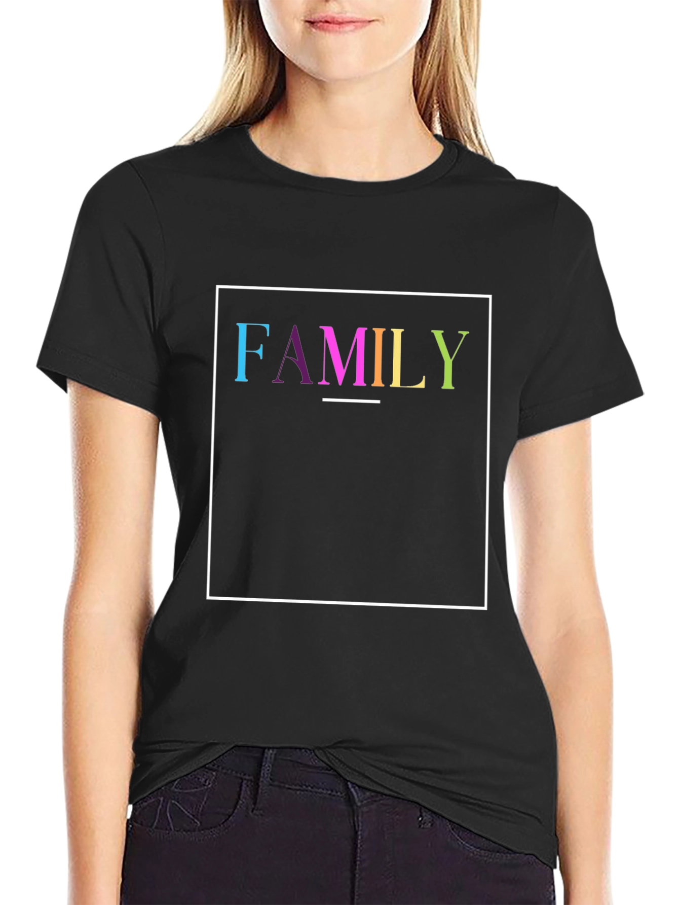 Family Graphic Tee - Black Cotton Blend Shirt