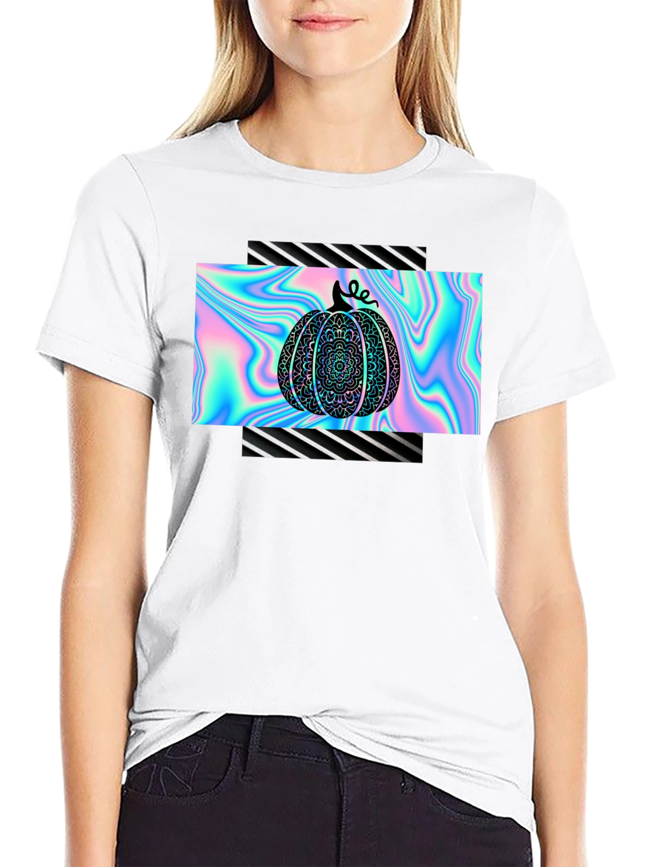 Holographic Pumpkin Black T-Shirt
