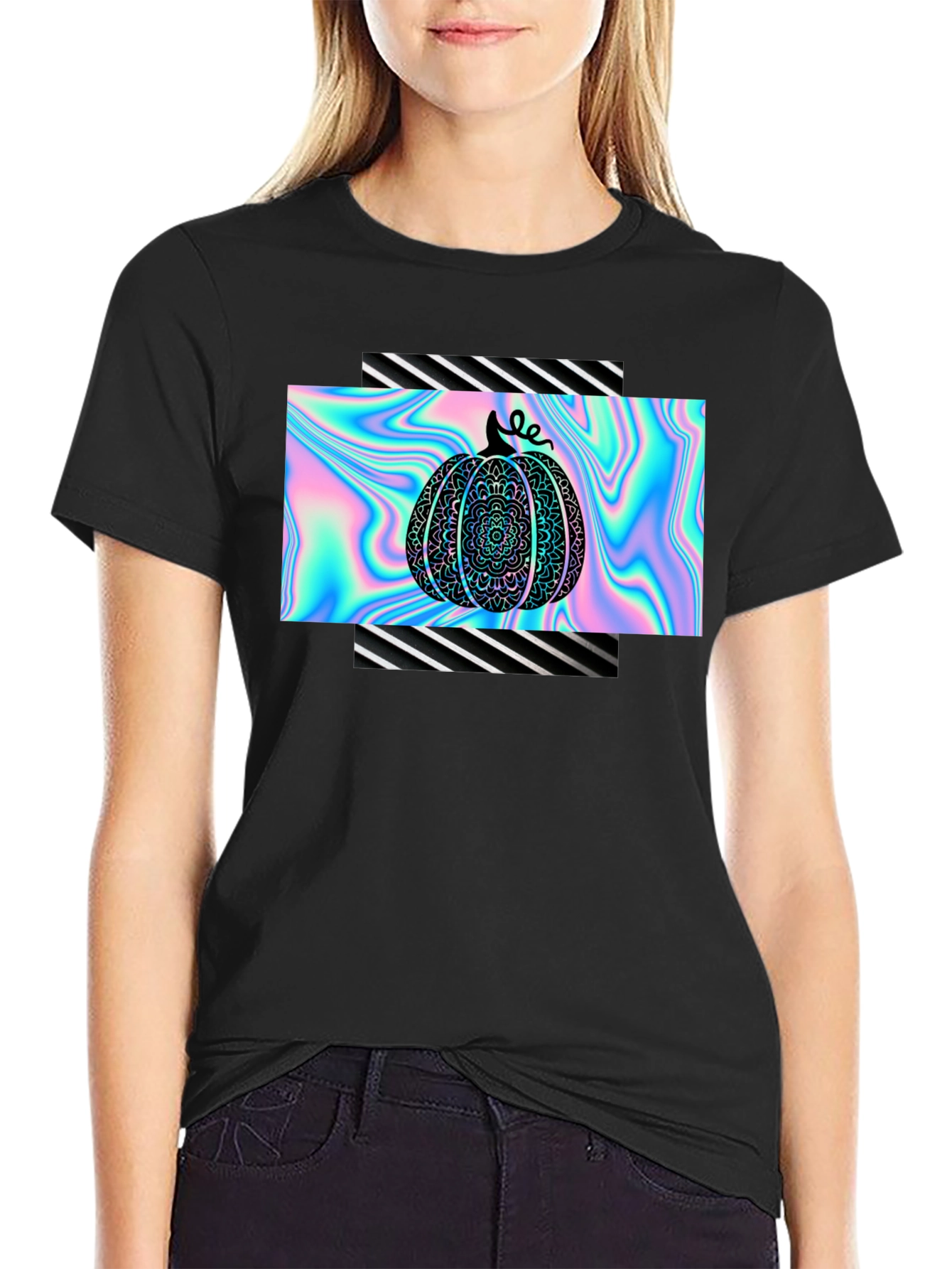 Holographic Pumpkin Black T-Shirt