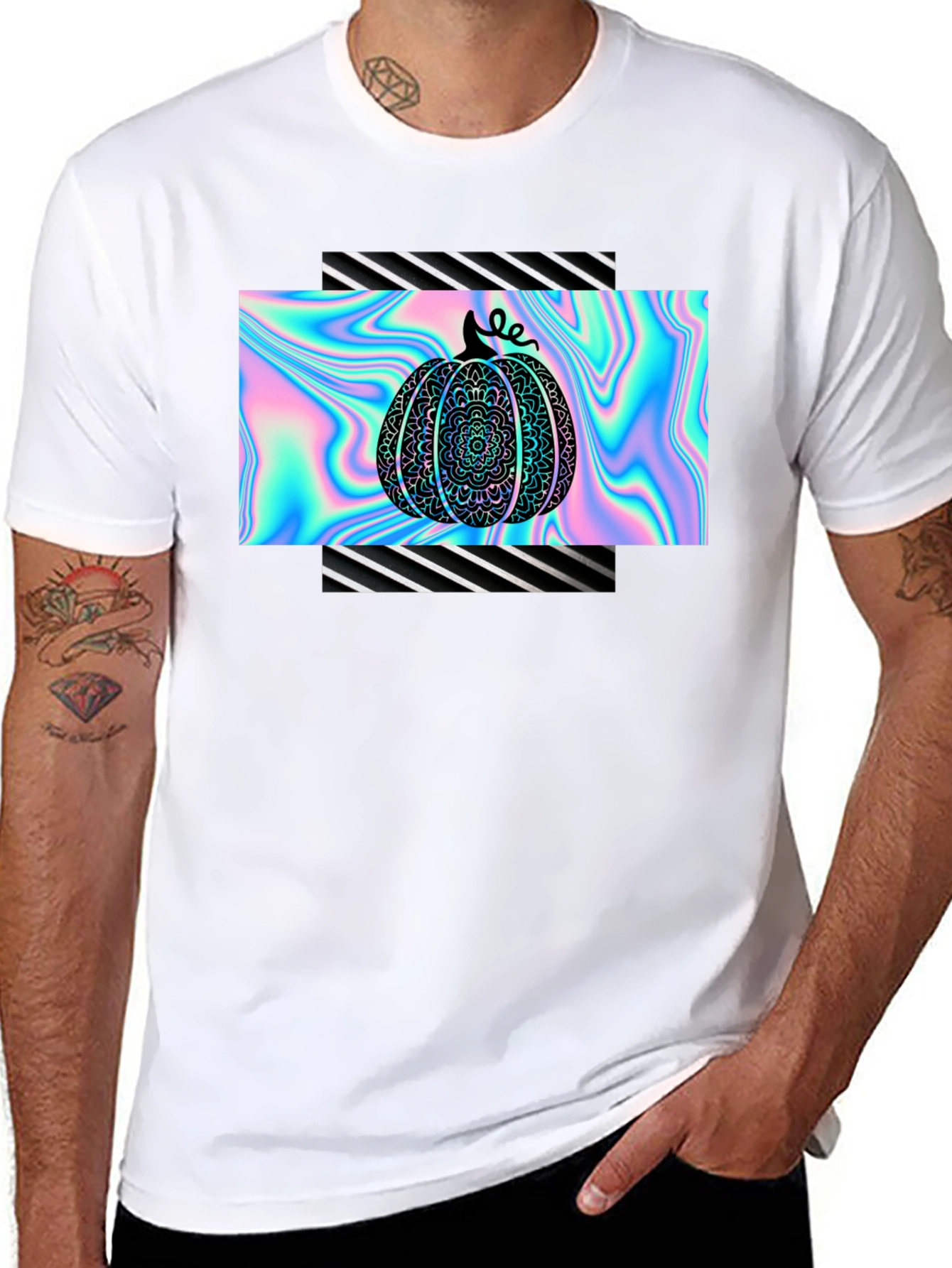 Holographic Pumpkin Black T-Shirt