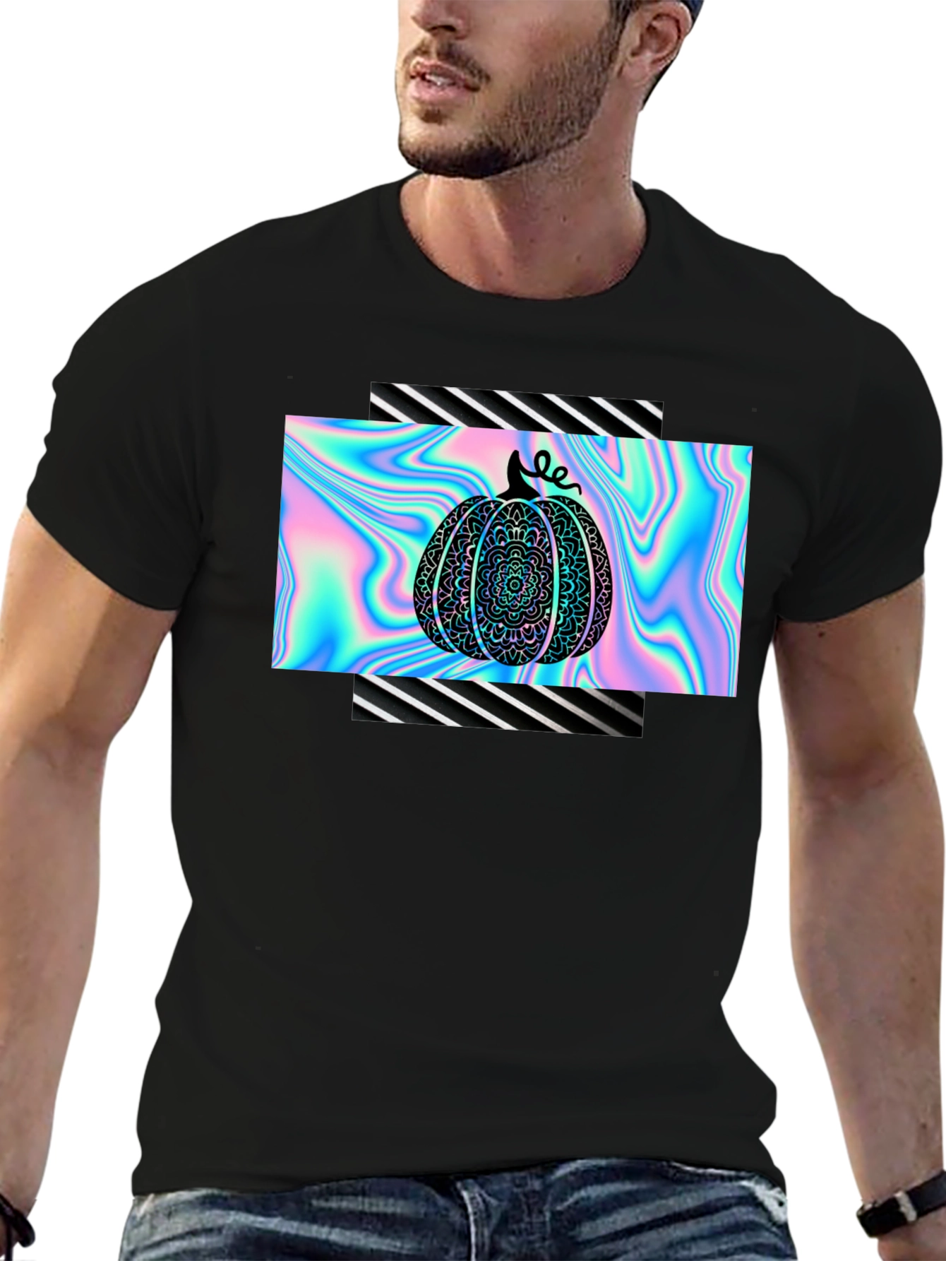 Holographic Pumpkin Black T-Shirt