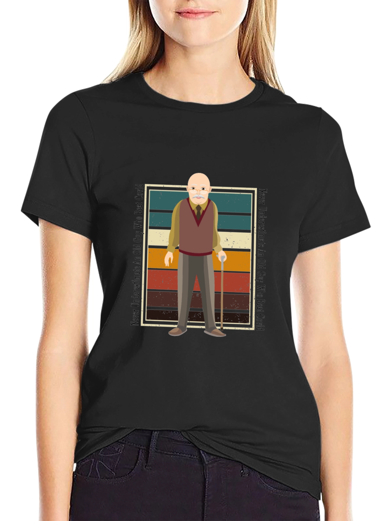 Old Guy Who Beat Covid Black T-Shirt