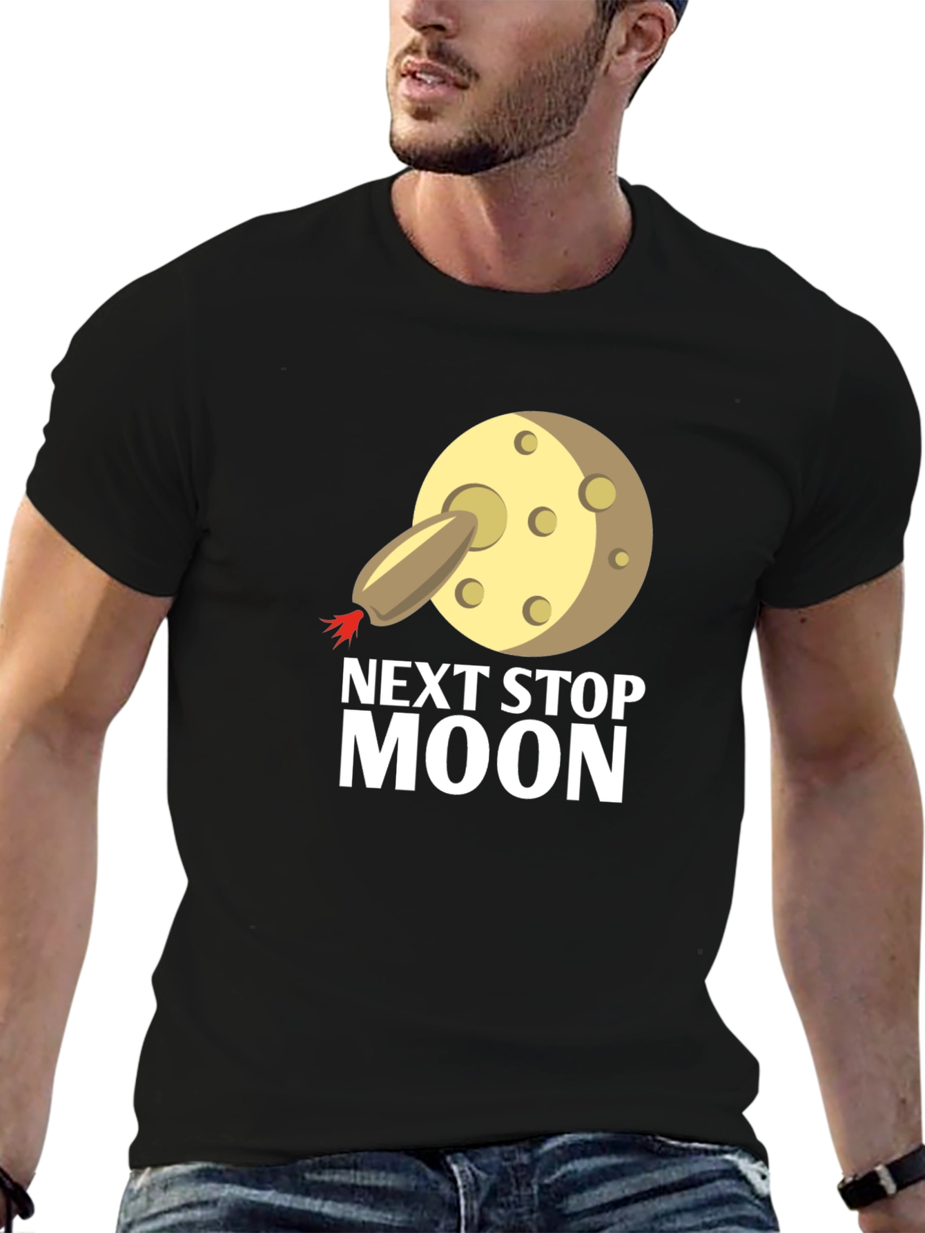 Next Stop Moon T-Shirt - Black Cotton Tee
