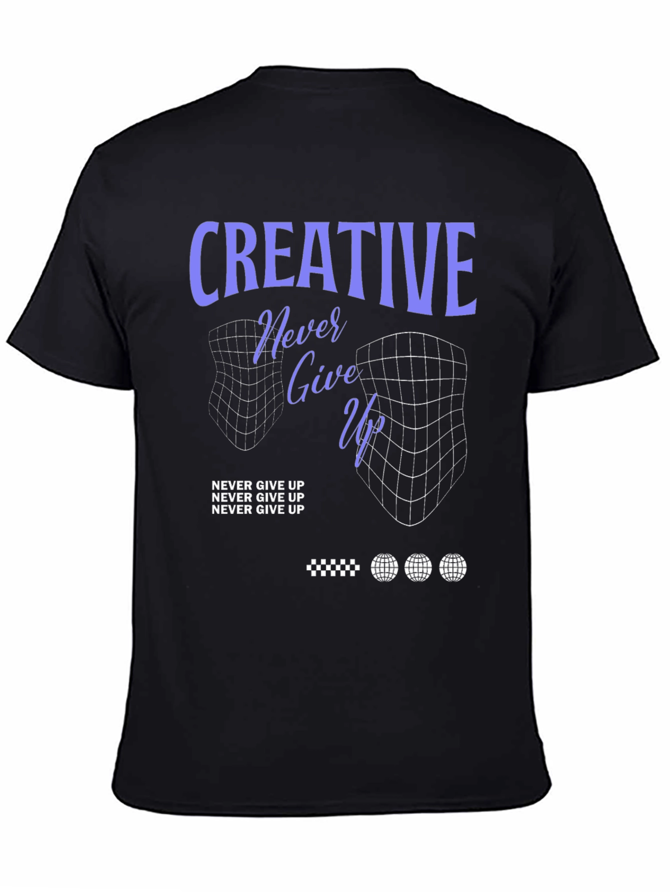 Creative Never Give Up Black Graphic T-Shirt