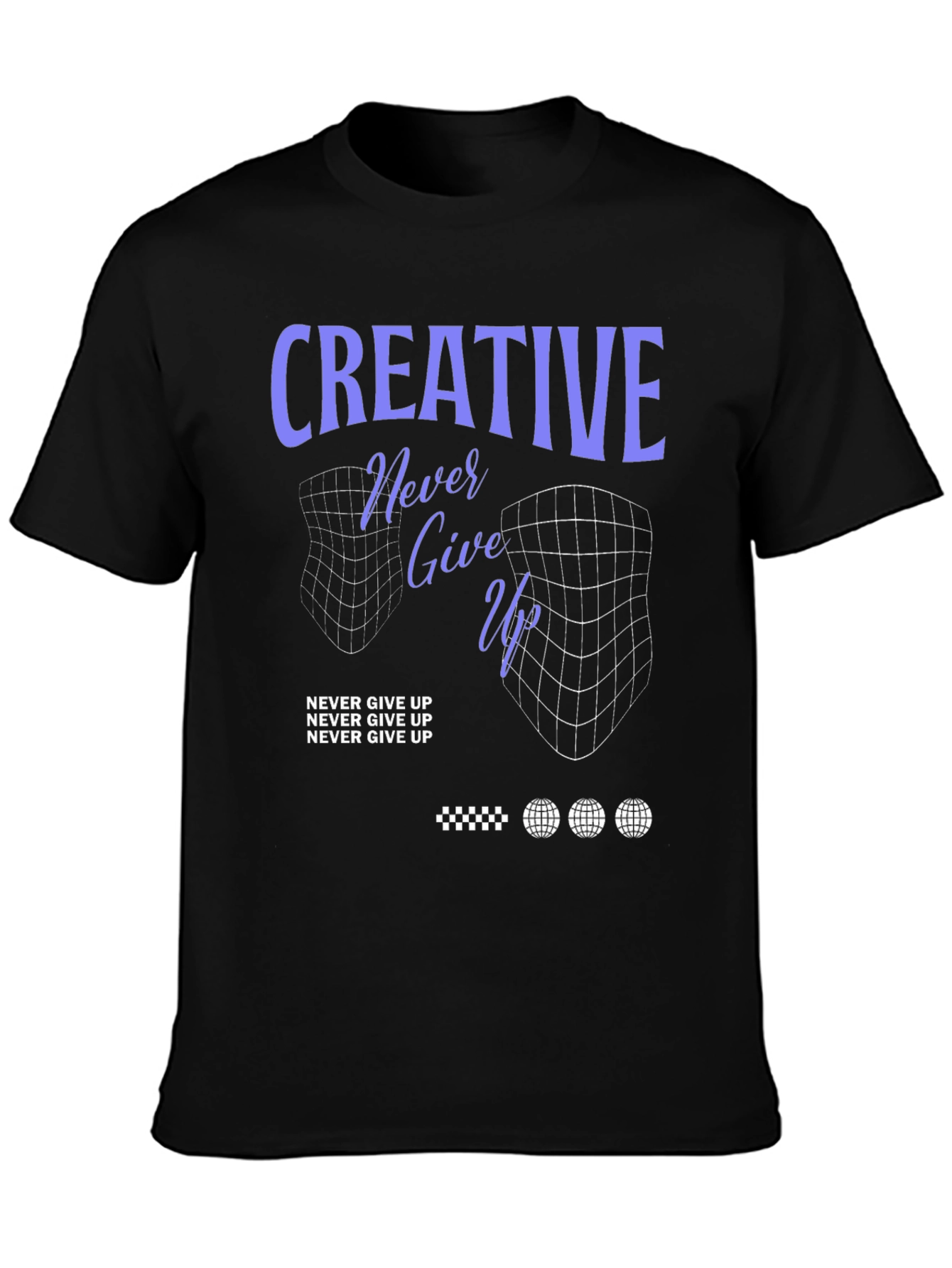Creative Never Give Up Black Graphic T-Shirt