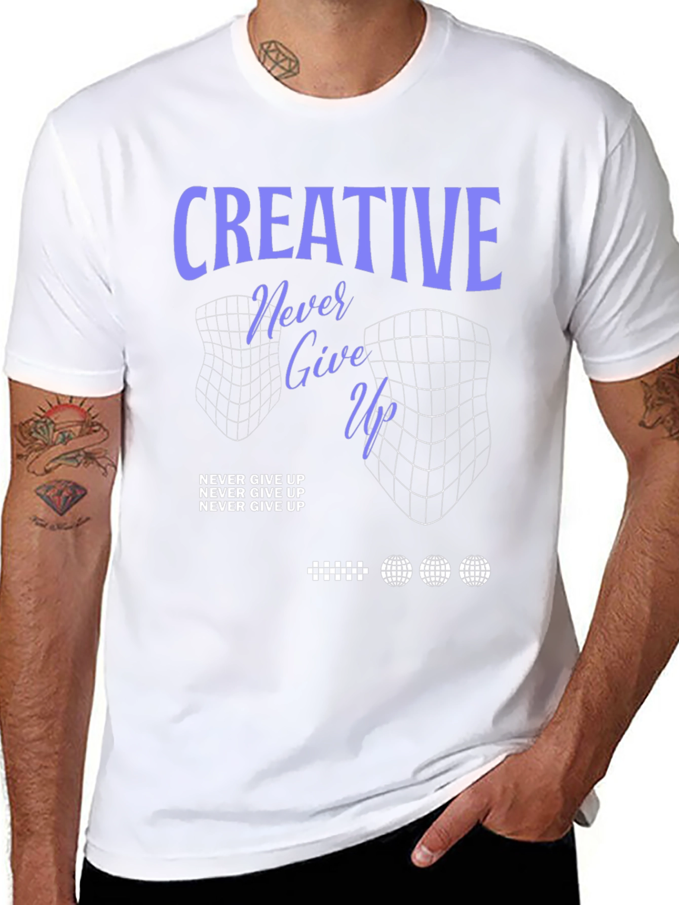 Creative Never Give Up Black Graphic T-Shirt