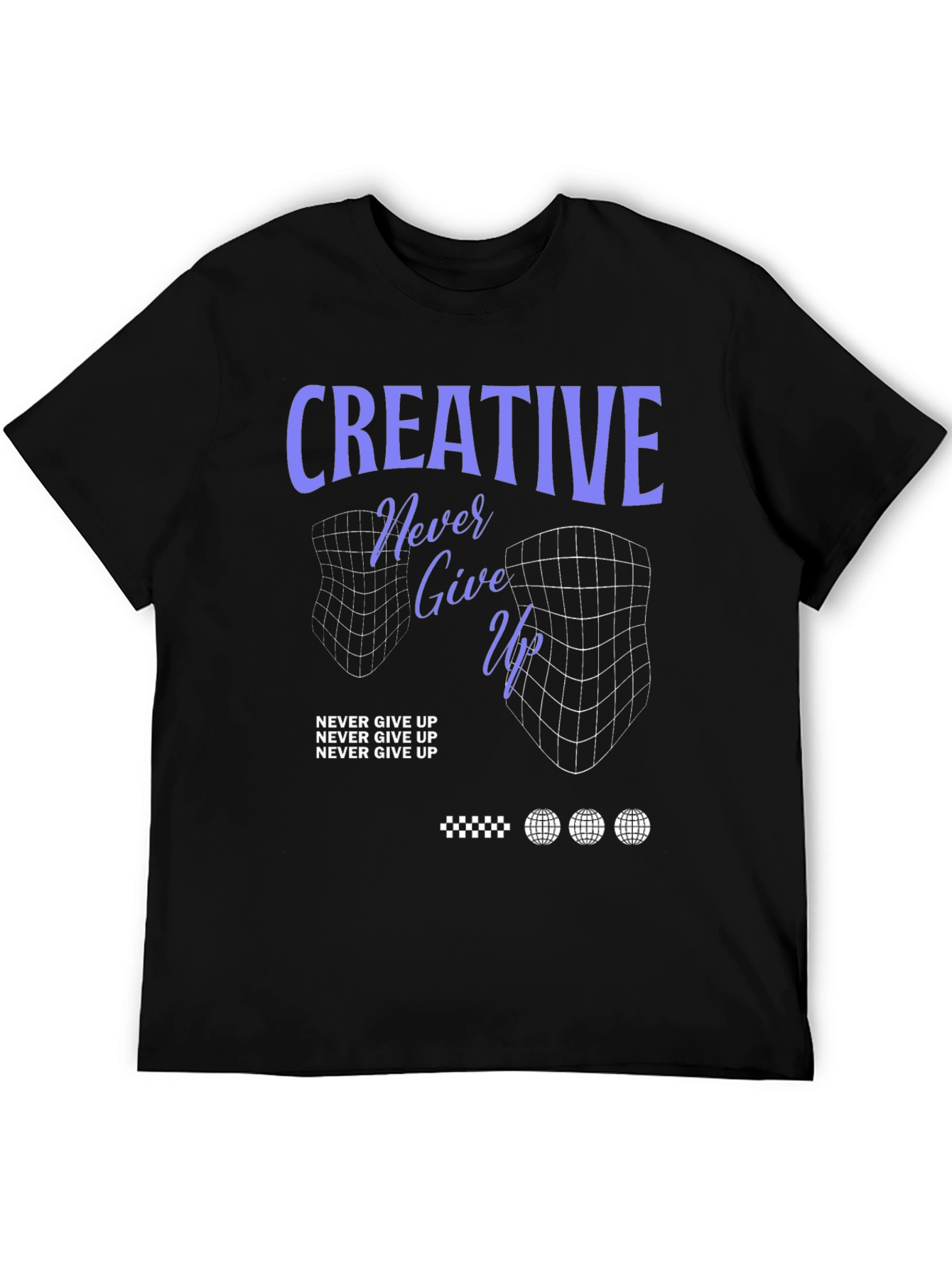 Creative Never Give Up Black Graphic T-Shirt