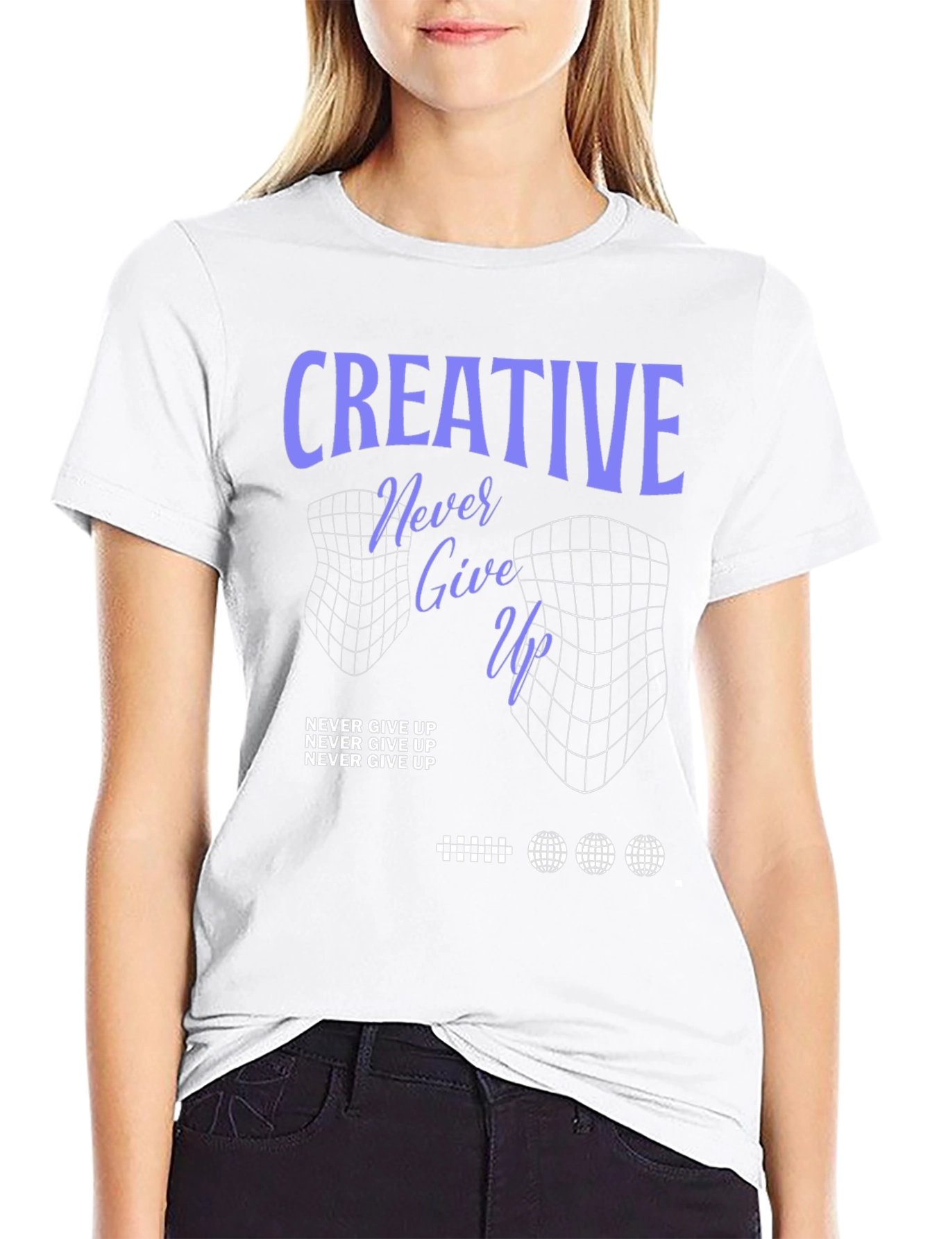 Creative Never Give Up Black Graphic T-Shirt
