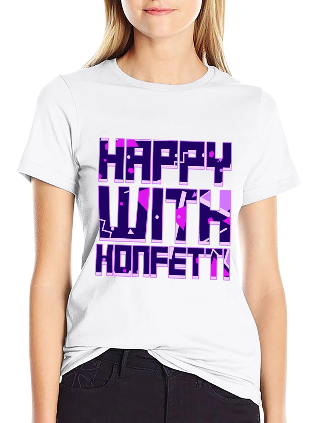 Happy With Konfetti Graphic Tee - Black Cotton Blend