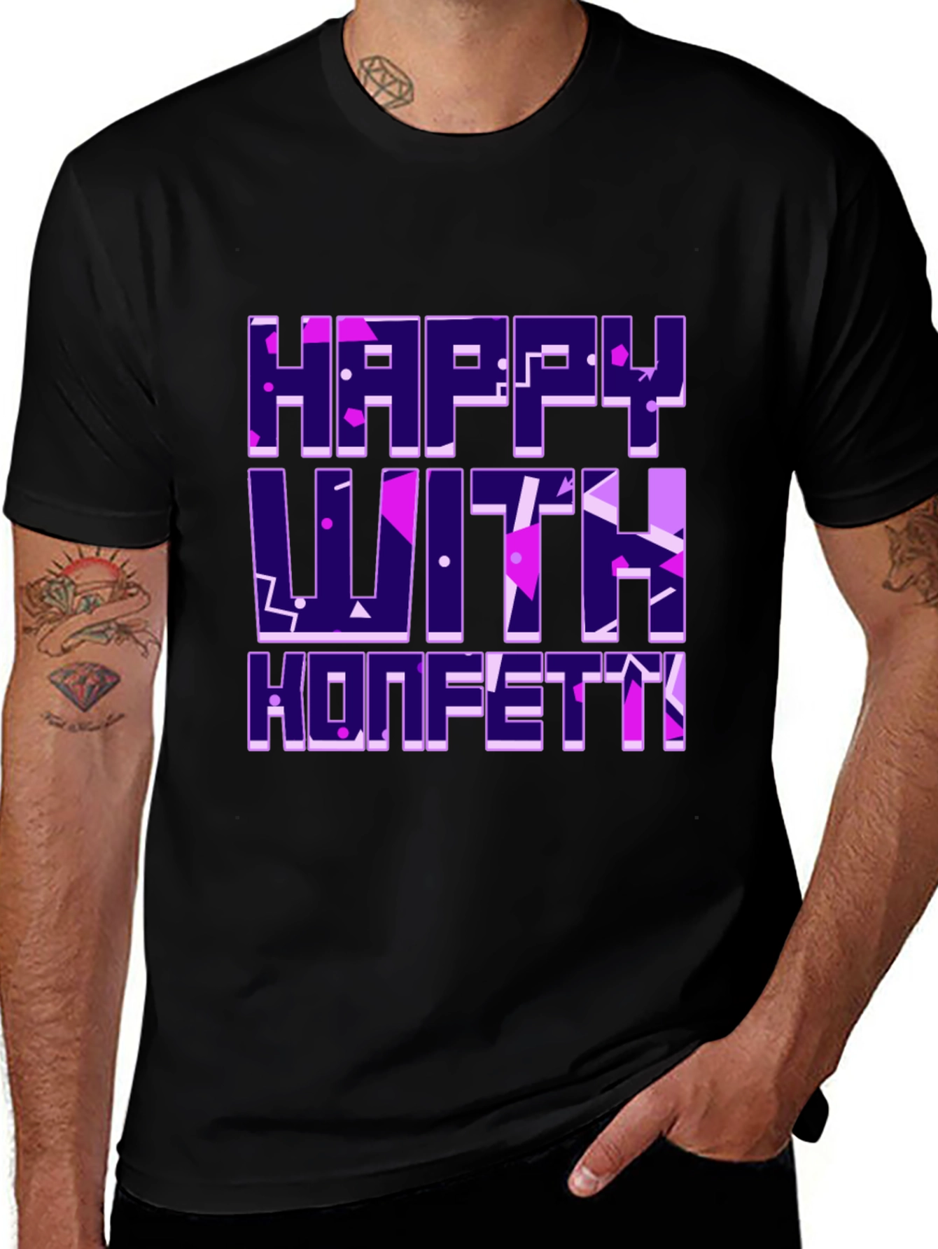 Happy With Konfetti Graphic Tee - Black Cotton Blend