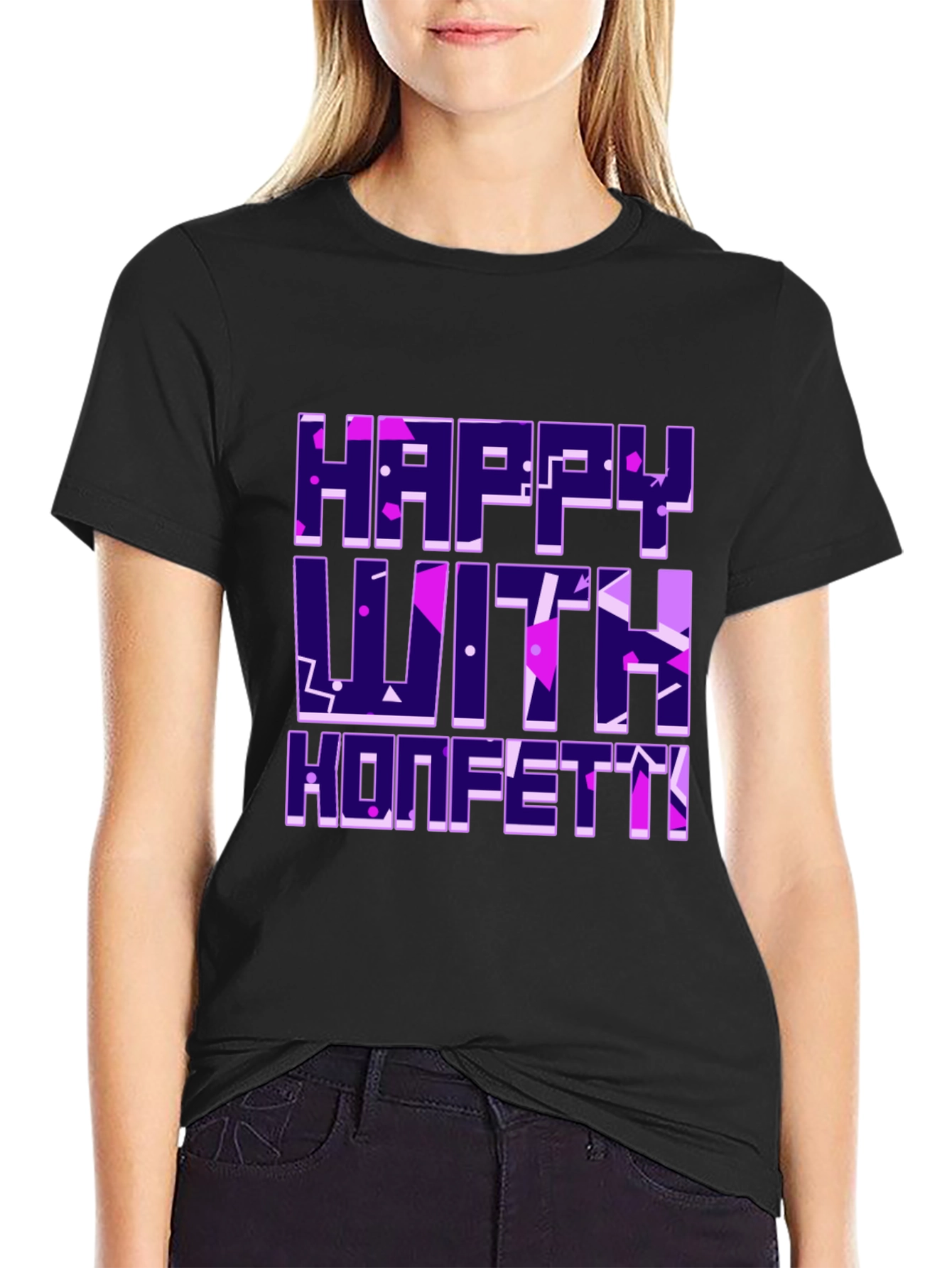 Happy With Konfetti Graphic Tee - Black Cotton Blend