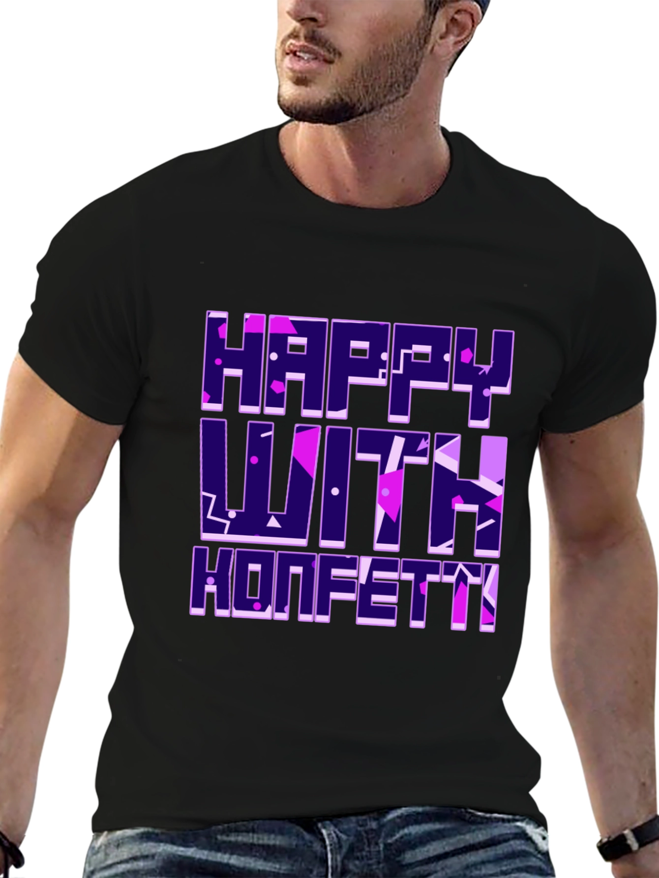 Happy With Konfetti Graphic Tee - Black Cotton Blend