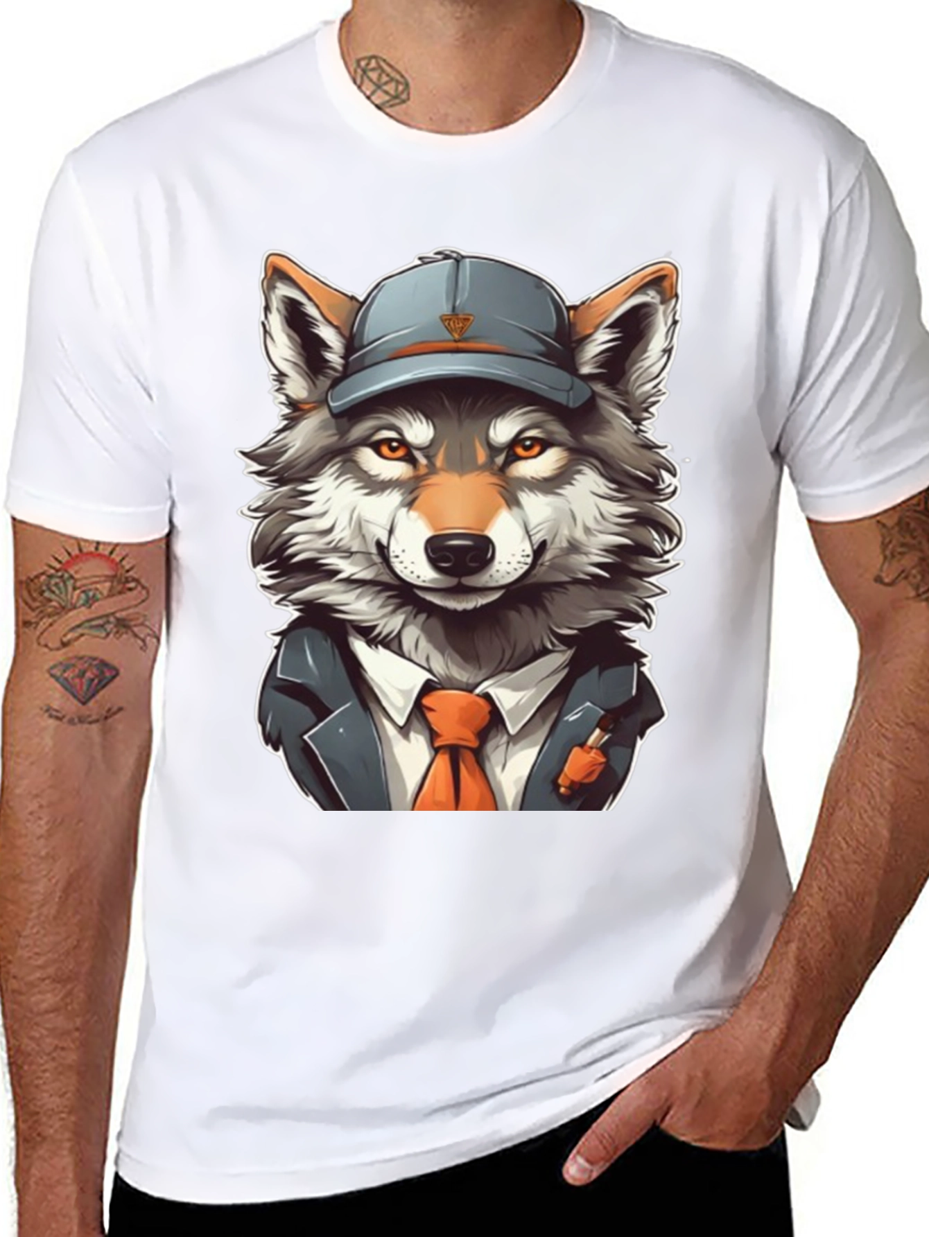 Wolf in Suit T-Shirt - Cartoon Style