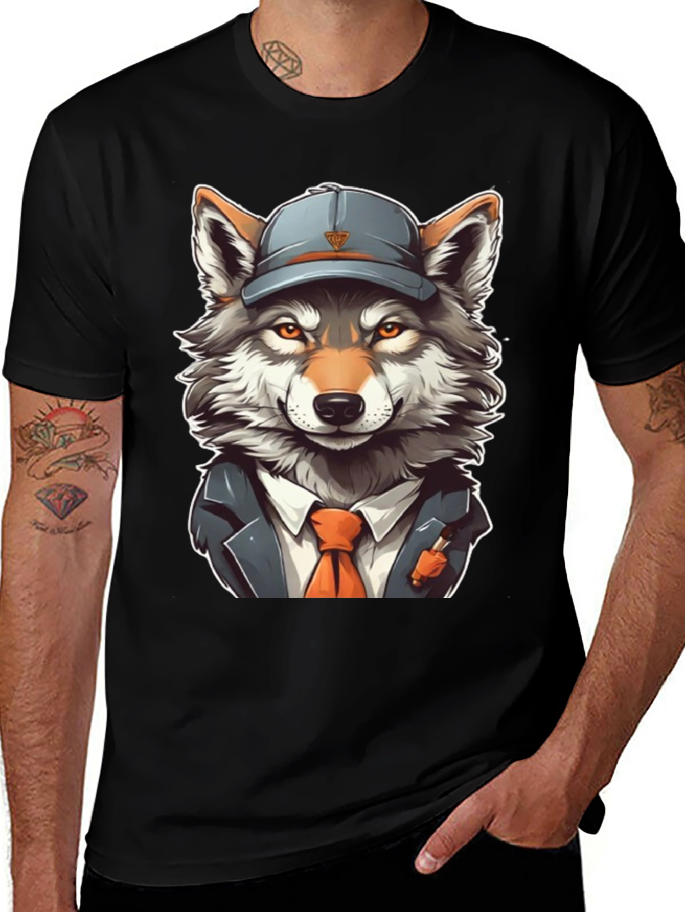 Wolf in Suit T-Shirt - Cartoon Style